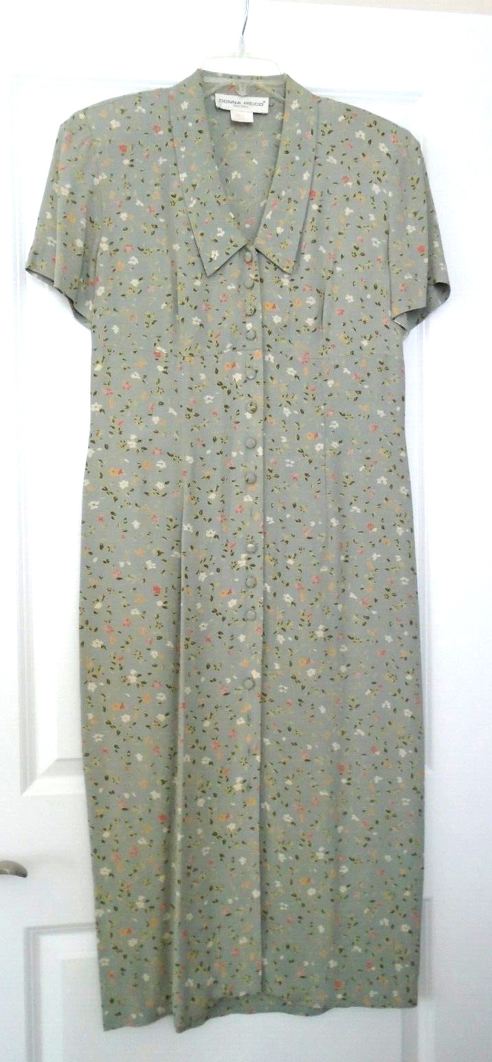 Donna Ricco New York Soft Green Floral Rayon Long Design Dress Size 6 Made USA!