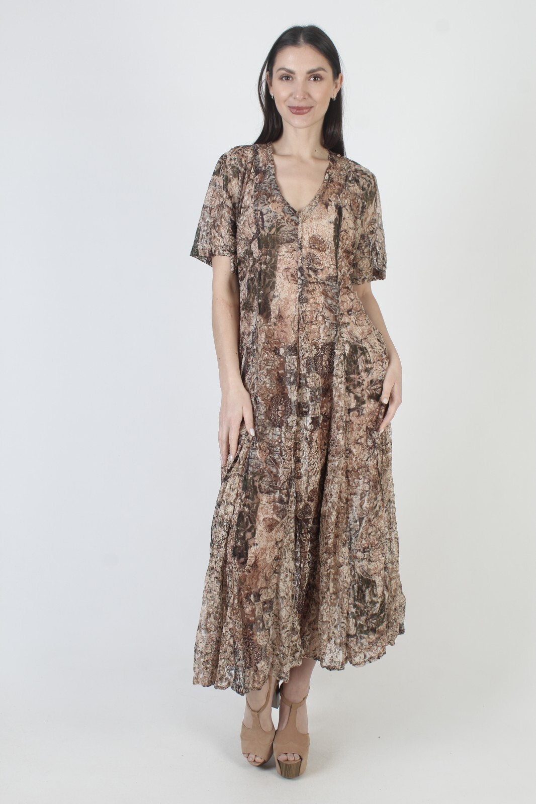 Vintage Camouflage Gypsy Lace Dress 90s Sheer Forrest Army Green Grunge Maxi M