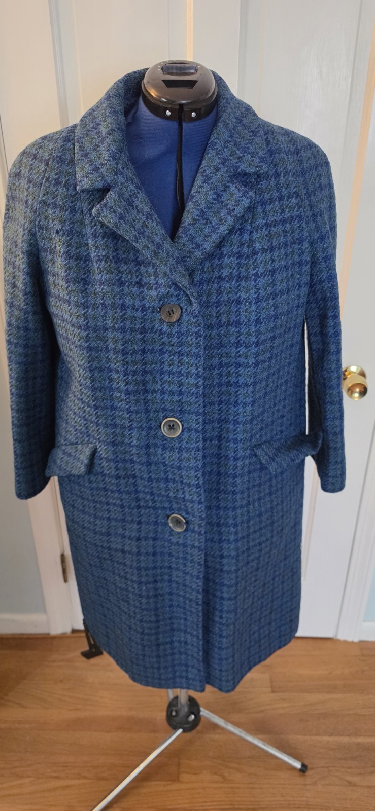Vtg Burberrys’ Womens Tweed Blue Green Wool UK Agents Dunham’s Of Maine