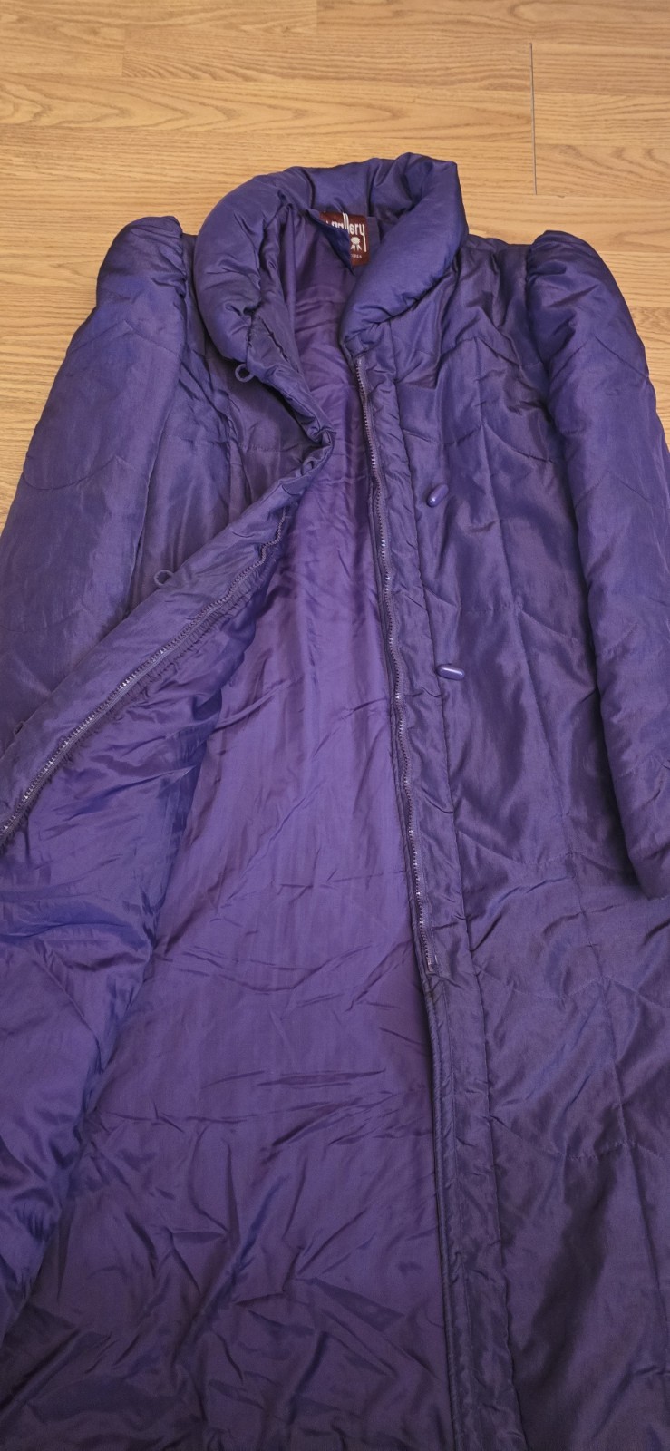 Vintage Stranger Things 1980s Long Puffer Coat Purple Toggles Lined KOREA Large