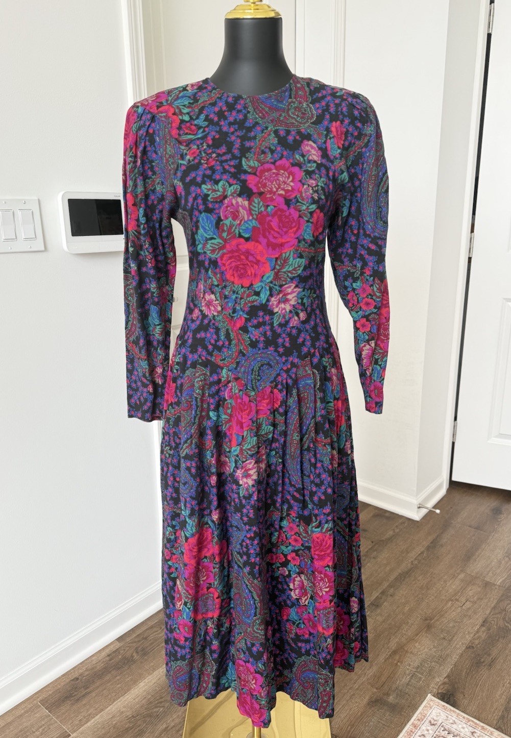 Expo VTG 80’s 90’s Botanical Floral Navy Blue Pink Women’s Dress Size 4