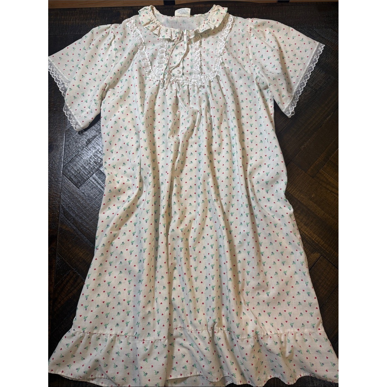Vintage An Ideal Lady Heart Floral Lace Cottagecore Nightgown XL 1X