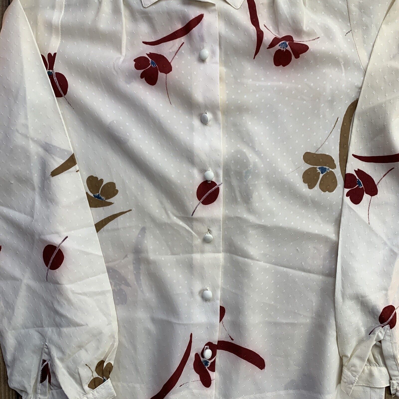 Panther Vintage Blouse Button Up Shirt Womens Floral Sheer