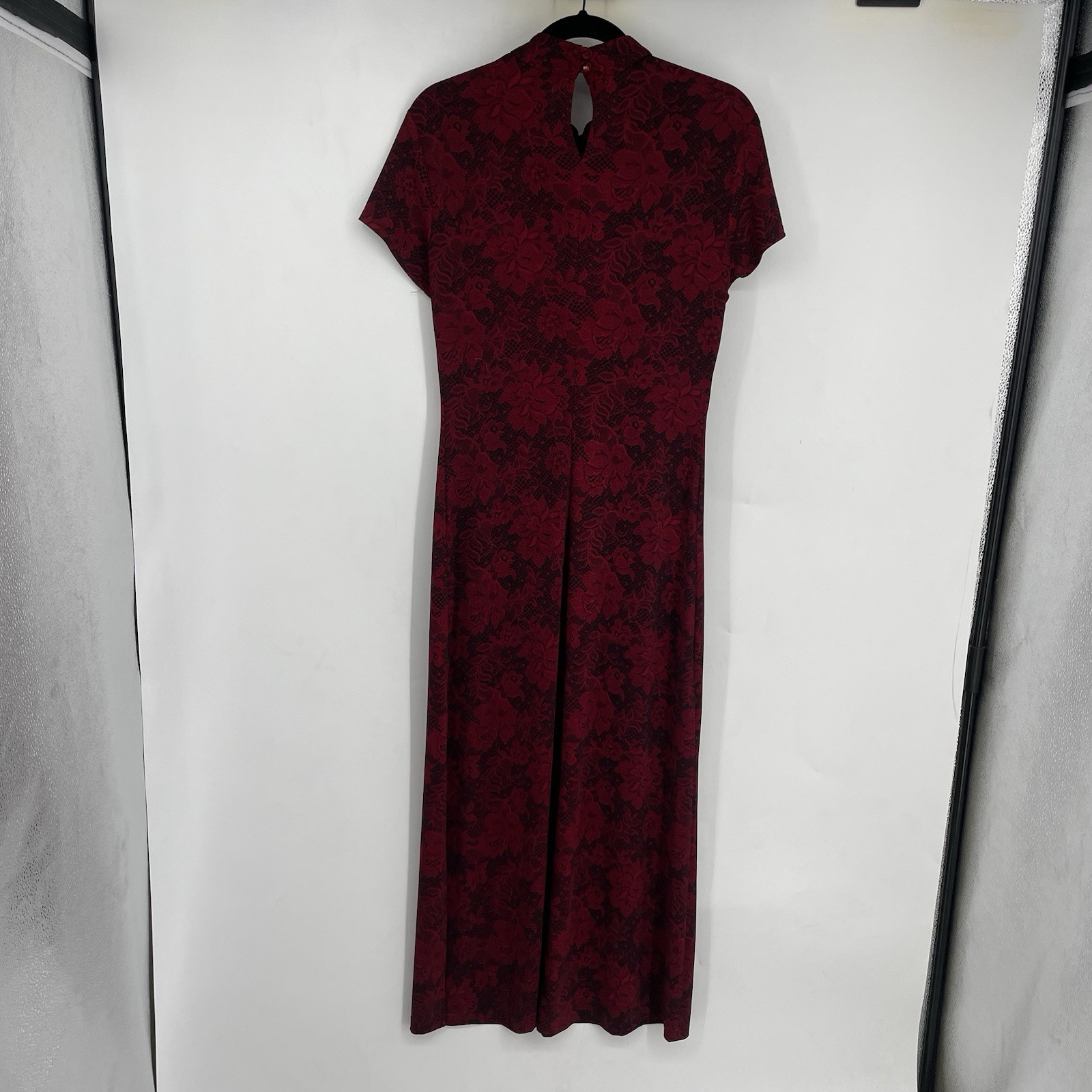 Vintage 90 Dark Romantic Red Black Floral Japanese Chinese Maxi Dress Whimsigoth