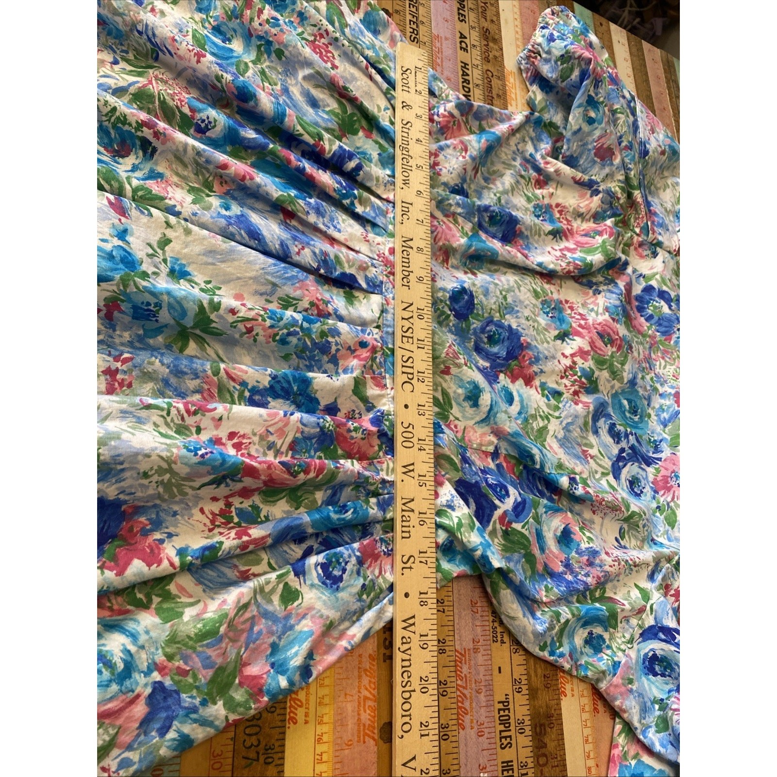 Vintage In Cinq Floral 1980s Tea Dress Puff Sleeve Feminine Midi Cottage 18 L/XL