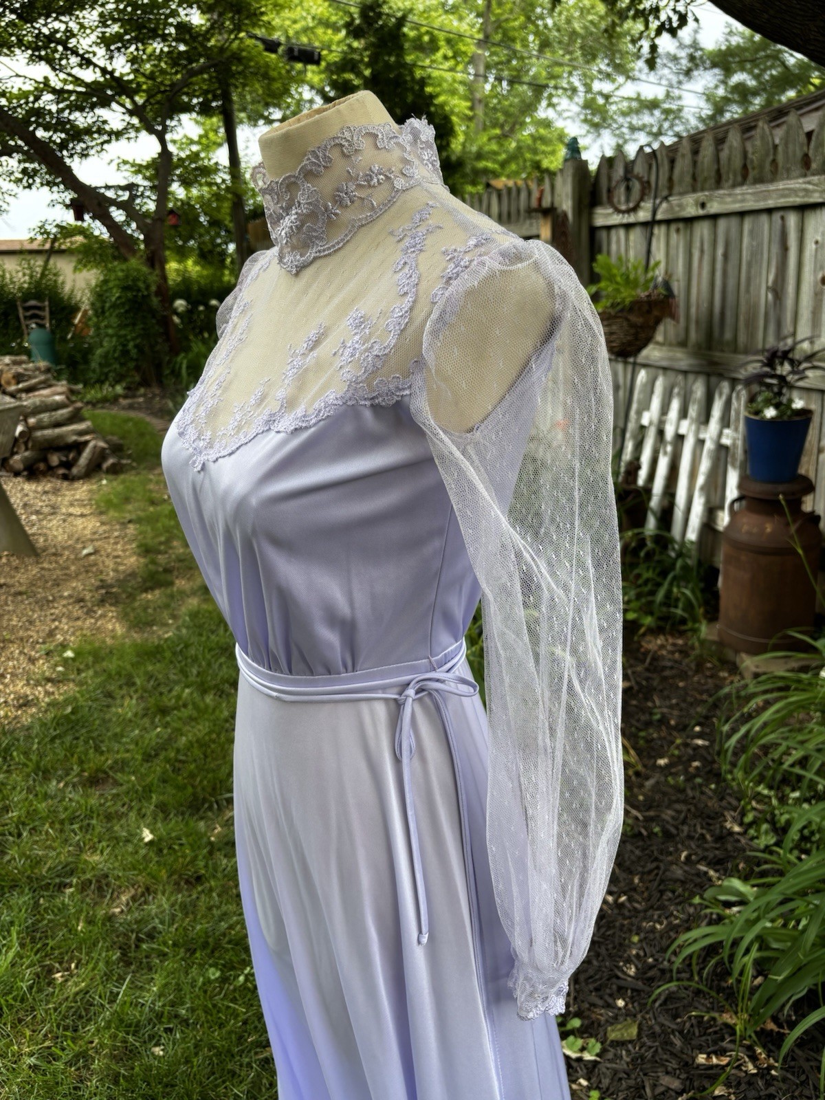 VTG 70s Dress Maxi Polyester Formal Bridesmaid Wedding Purple Sheer Eve Milady