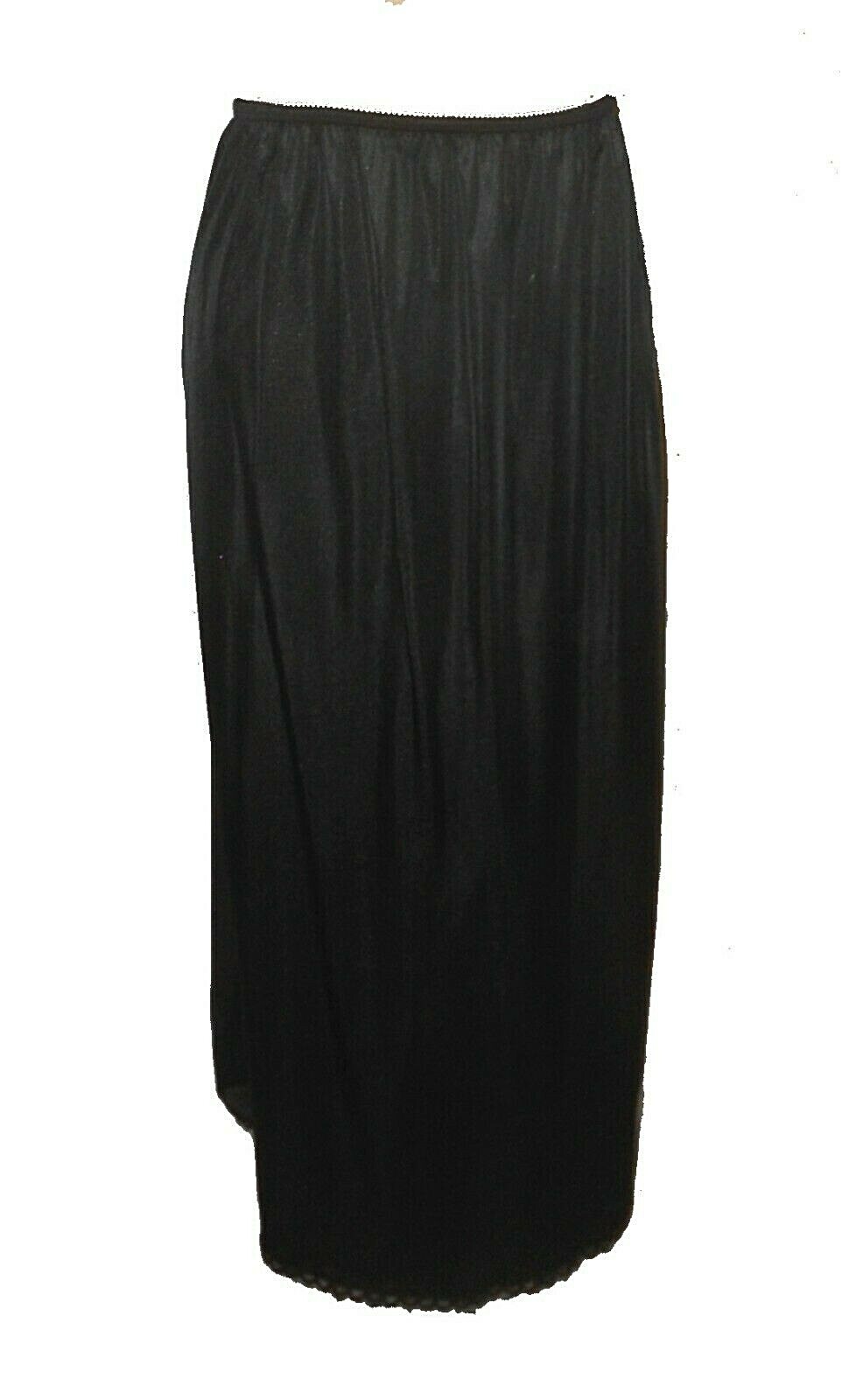 vintage Half Slip, Wonder Maid, Black Antron-III-Nylon Midi Deep-slit 741803 S