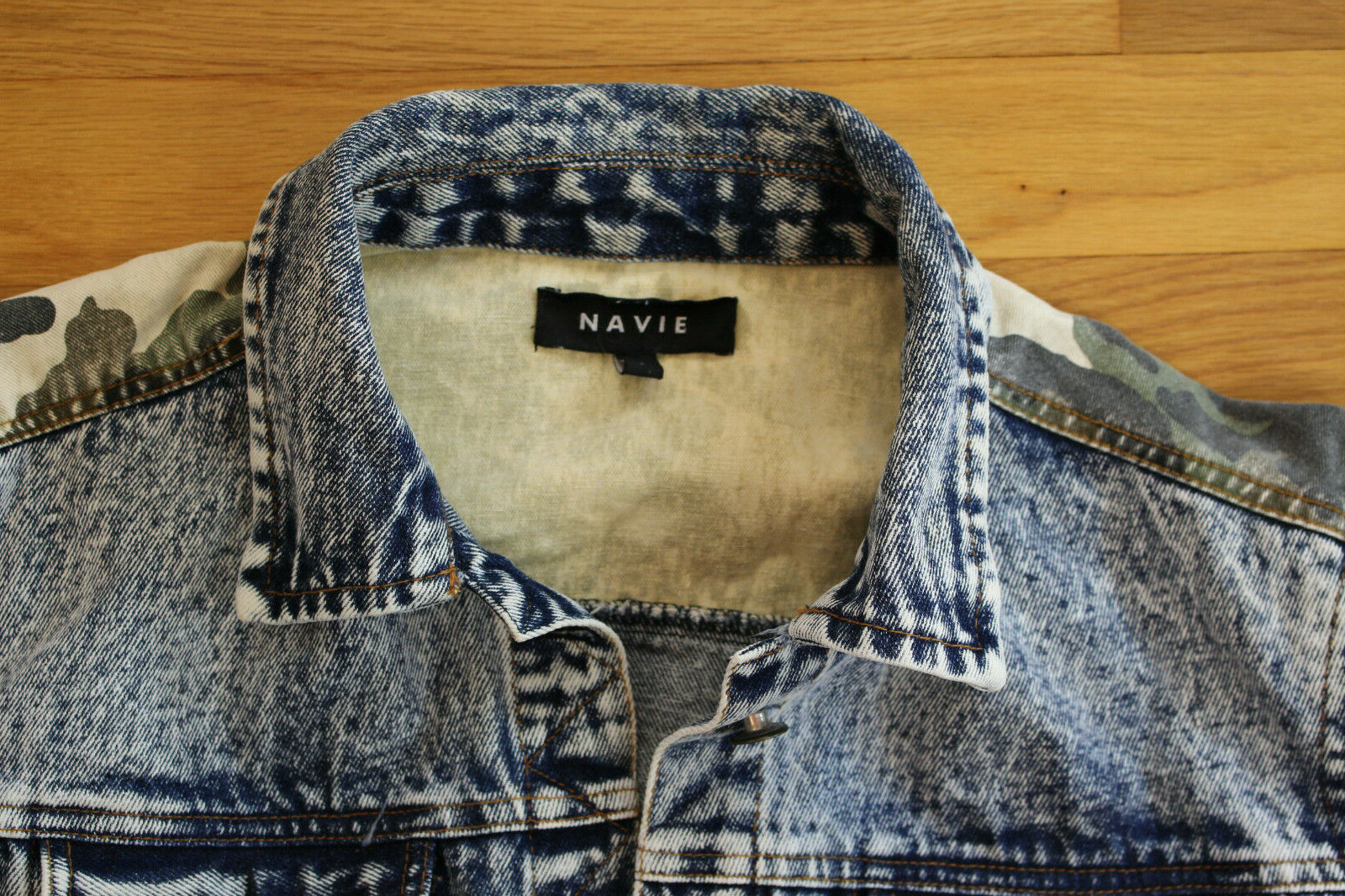 NAVIE WOMENS 80’S 90’s VINTAGE ACID/ STONEWASH CAMOUFLAGE DENIM JACKET SIZE L