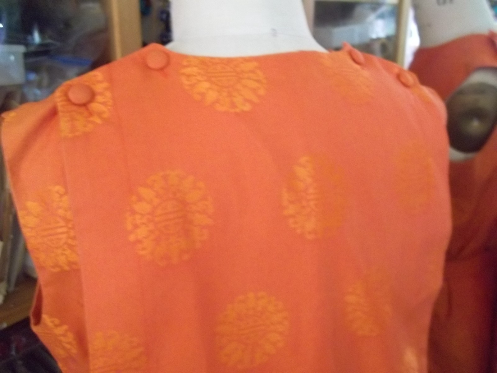Vintage 50’s 60’s Sydney Honolulu Hawaiian Dress Orange Back Drape + Belt Silk M