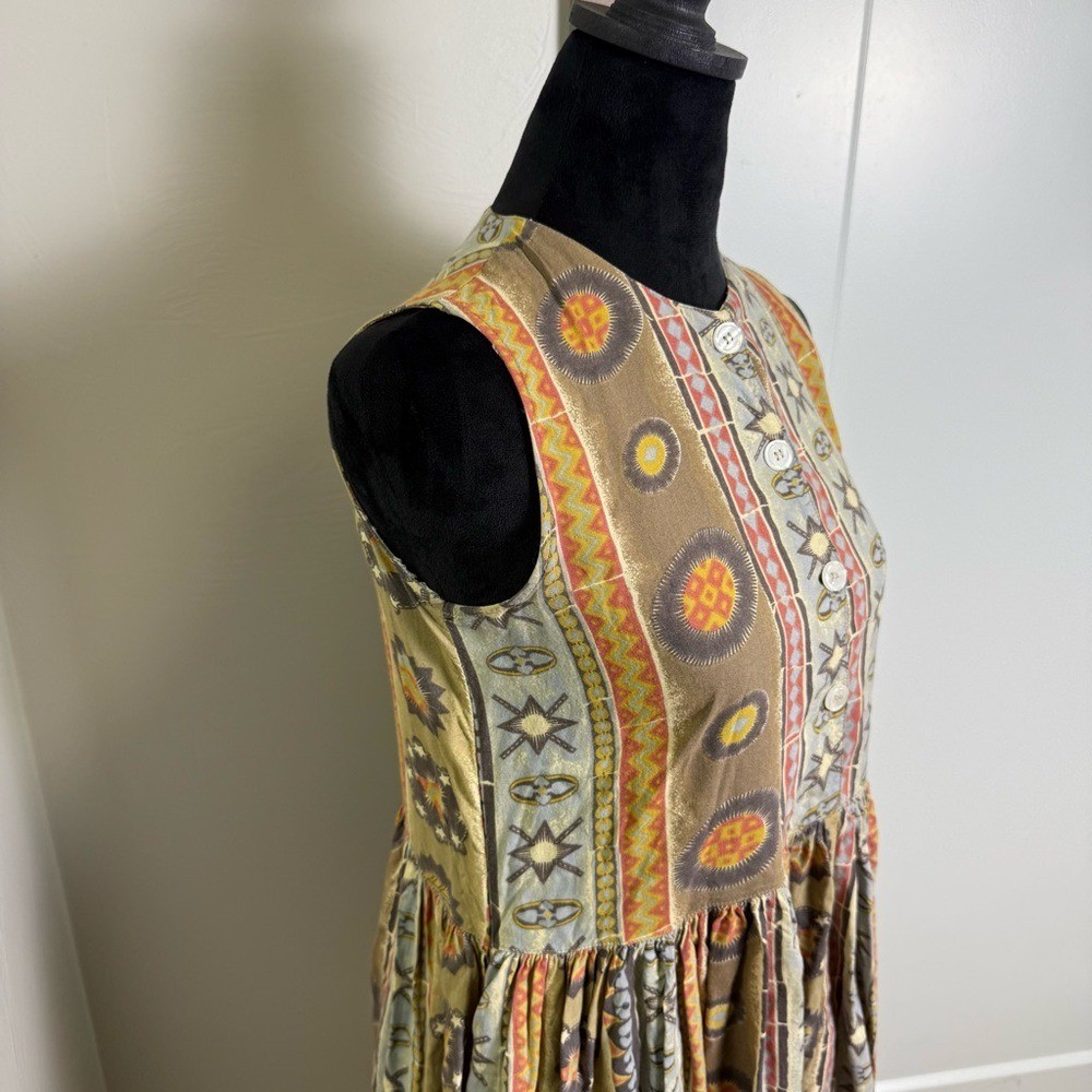 VTG Volia Popover Sleeveless Abstract Geometric Boho Hippie Dress 1/2 Button S