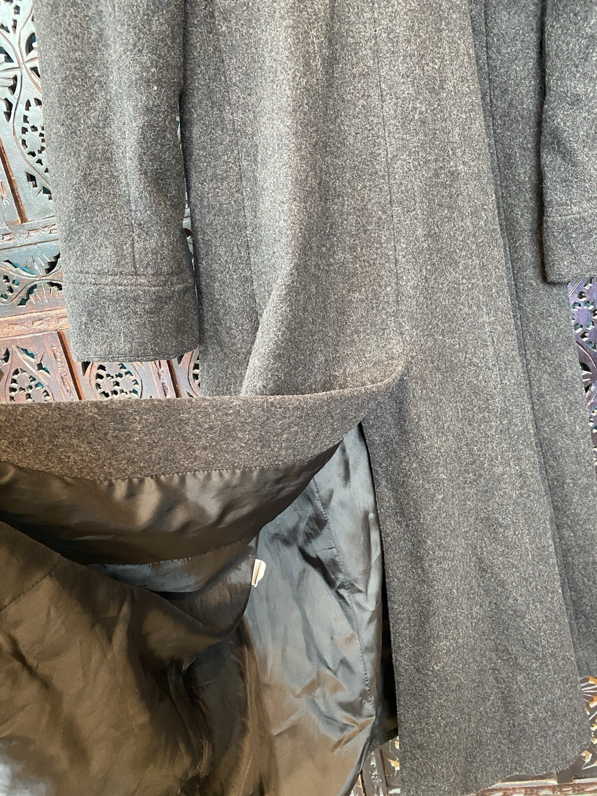 VTG Donnybrook 100% Wool Gray Maxi Coat Womens M Hooded Real Fur Opera