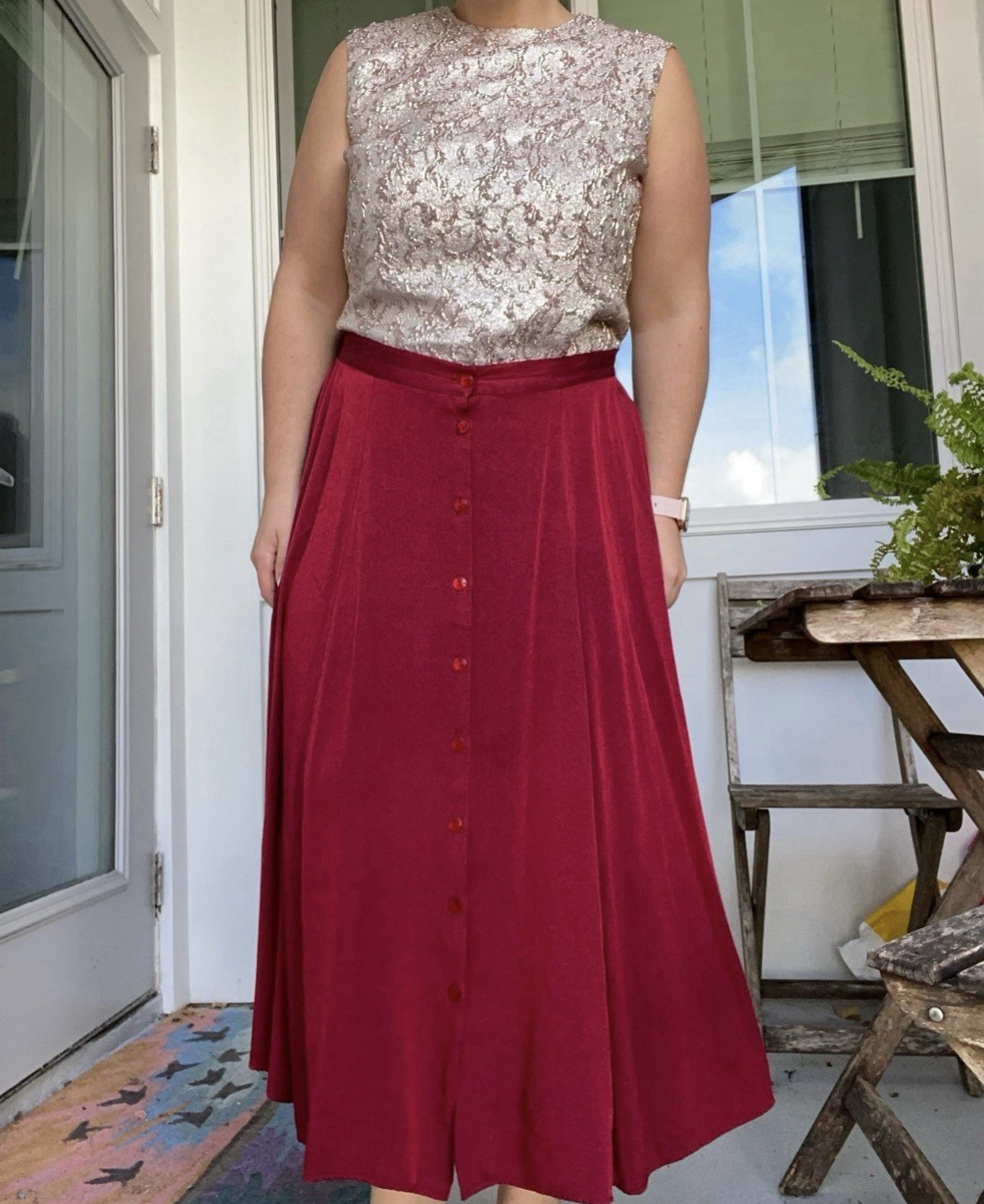 Vintage Malbe Original Rose Gold Metallic Brocade Sleeveless Top Size 15/16 (L)