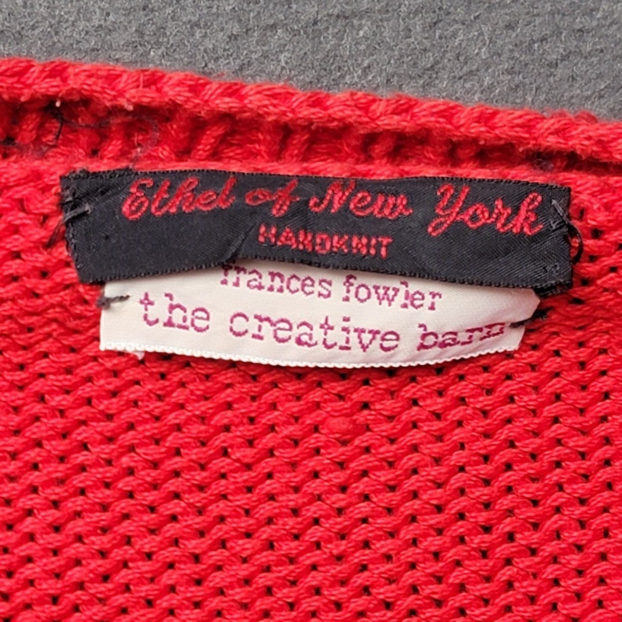 VTG Ethel Of New York Hand Knit Cardigan Red Bow Intarsia Pattern Women-LG