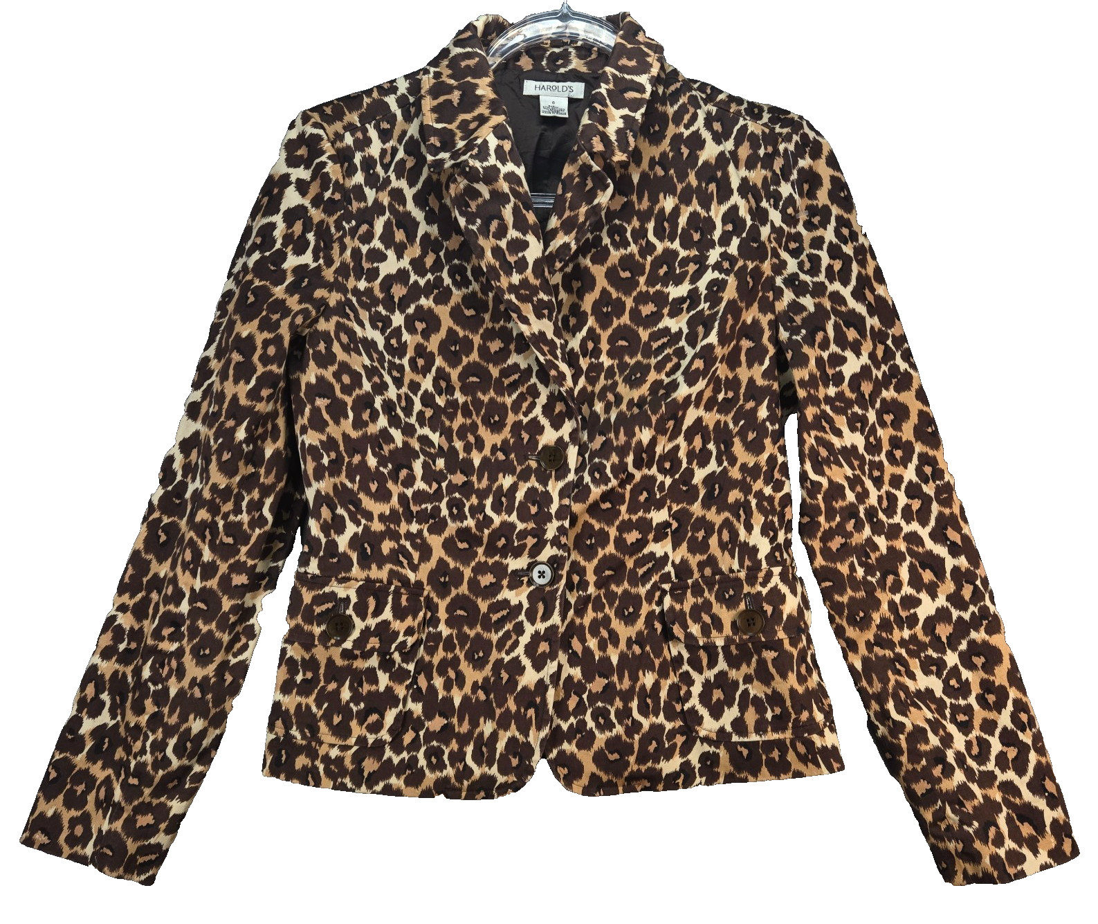 Vintage Harold’s Leopard Hourglass Blazer Womens 6 Brown Tan Animal Print Jacket