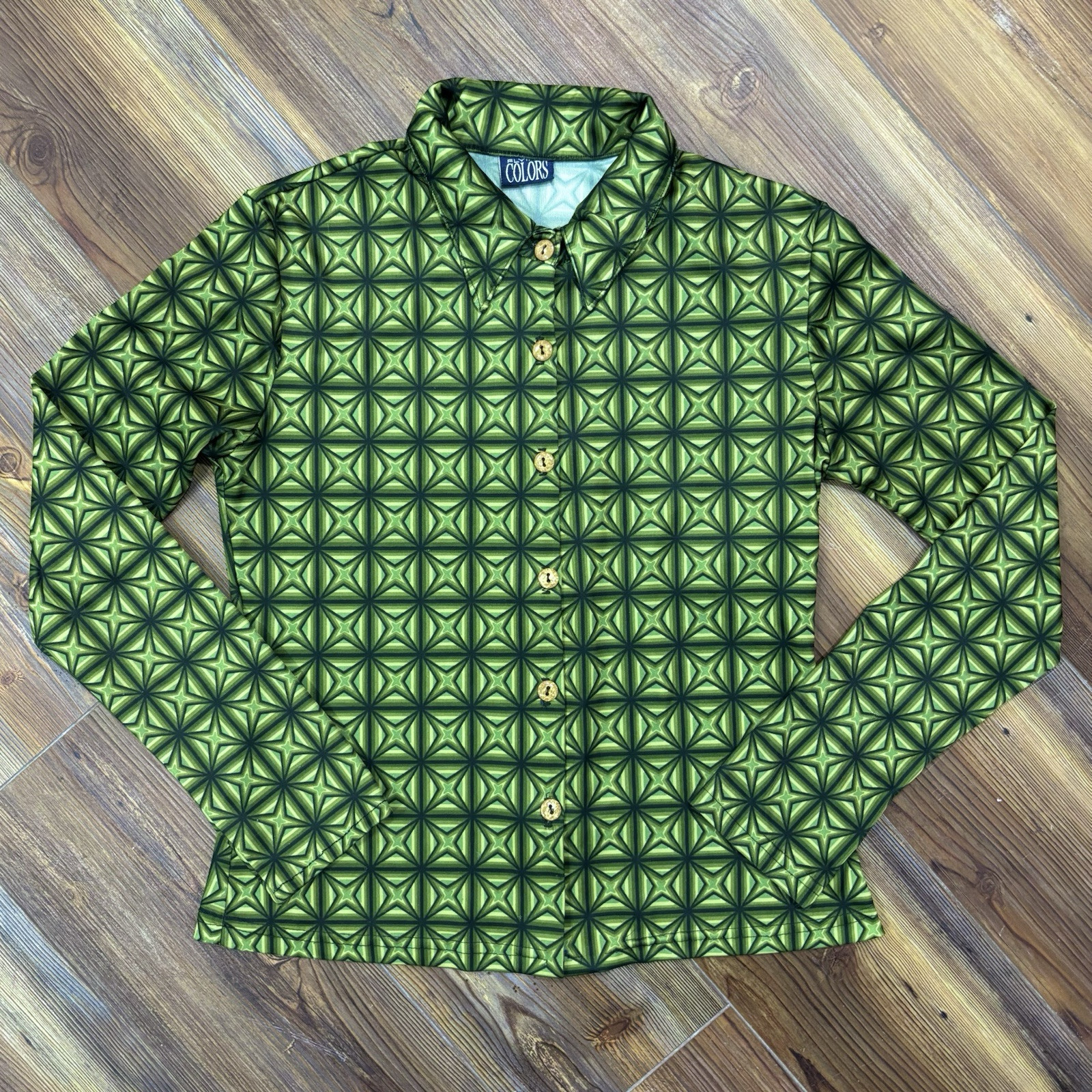 Vintage 90s does 70s Groovy Printed Disco Button Front Shirt (Small)