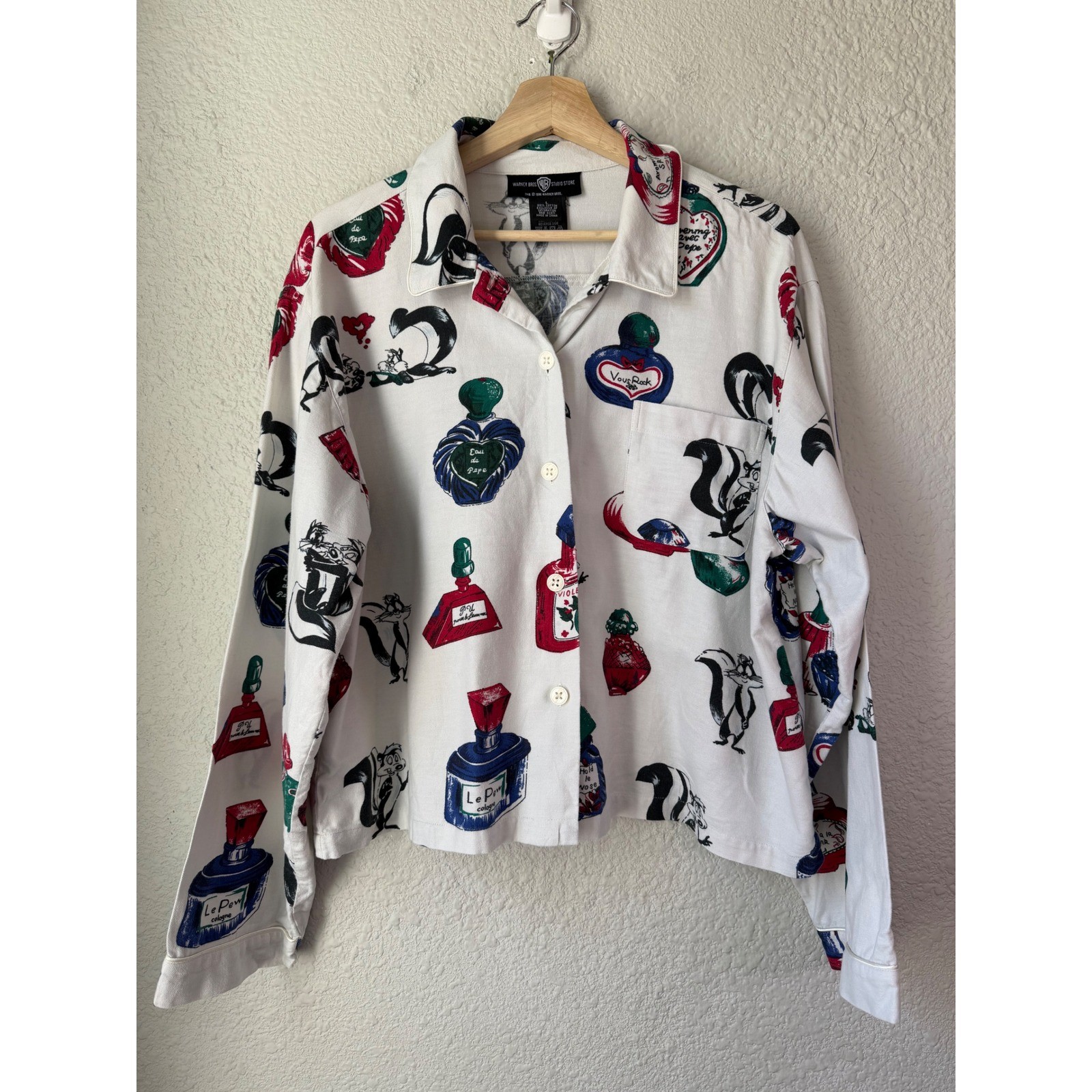 Vintage 1996 Warner Bros Studio Store Pepe Le Pew Perfume Pajama Set Large White