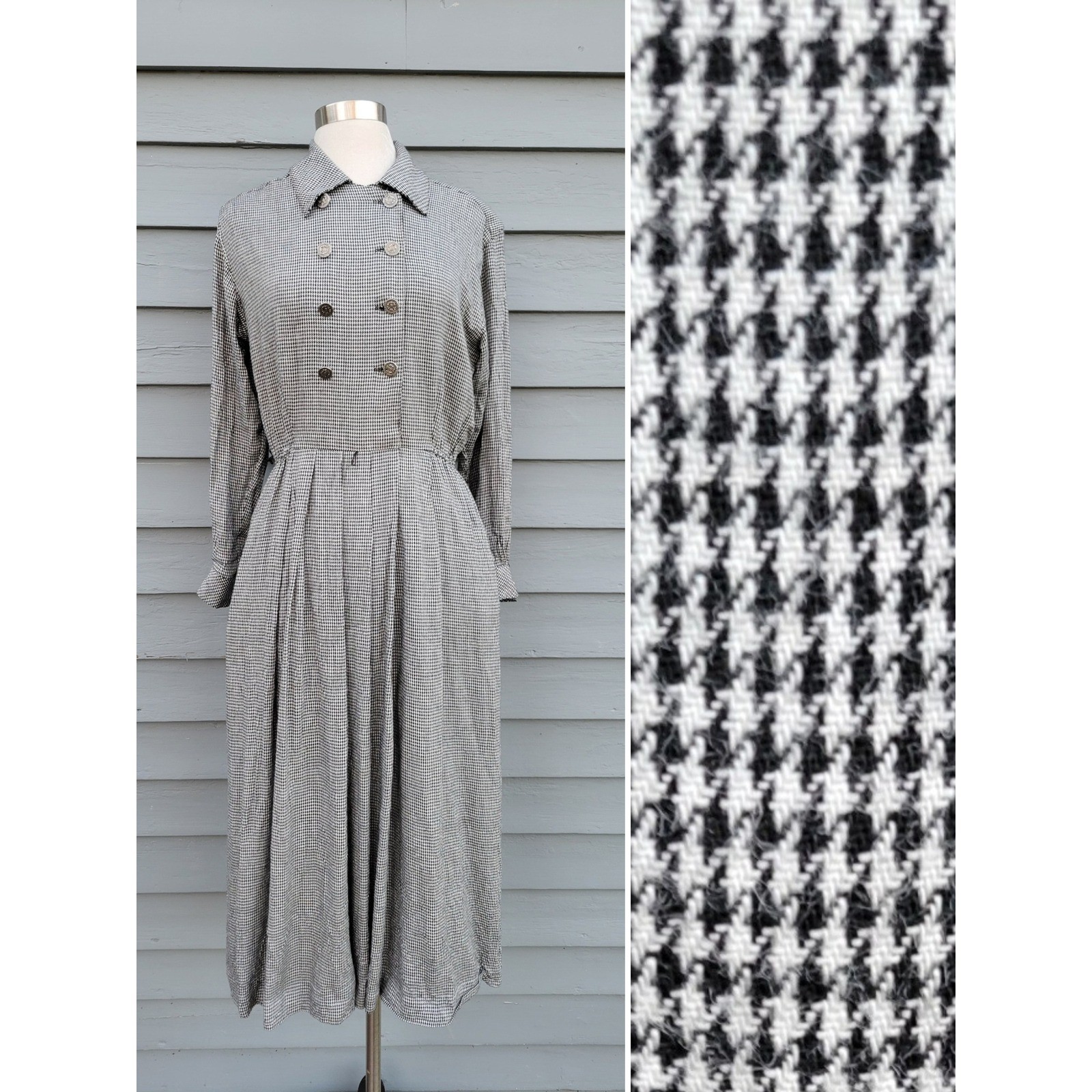 Santa Fe Jim Tremblay Dress Black White Houndstooth Double Breasted Midi Size 8