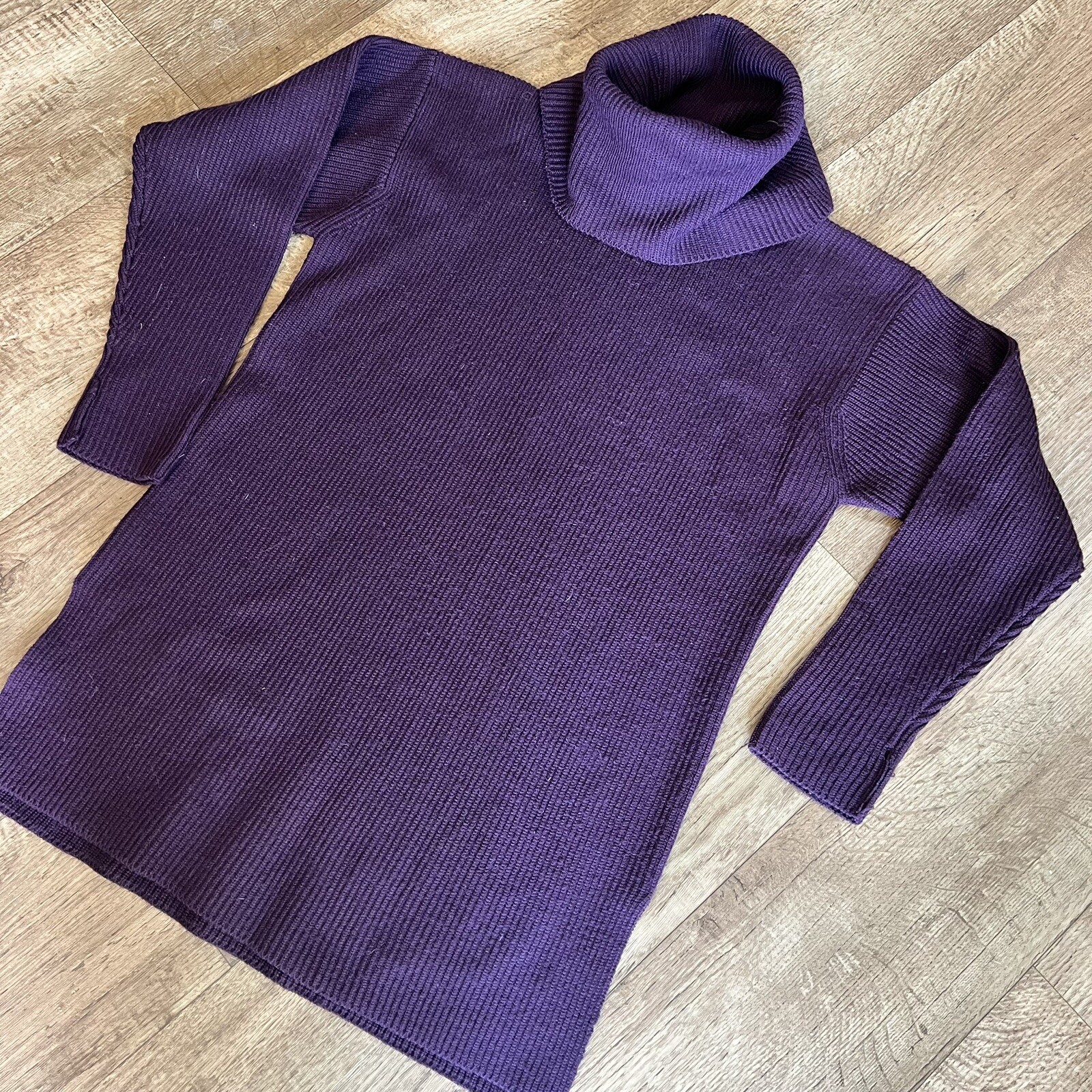 Vintage Brooks Brothers Wool Cowl Neck Tunic Sweater Women SZ-L- Ribbed Purple