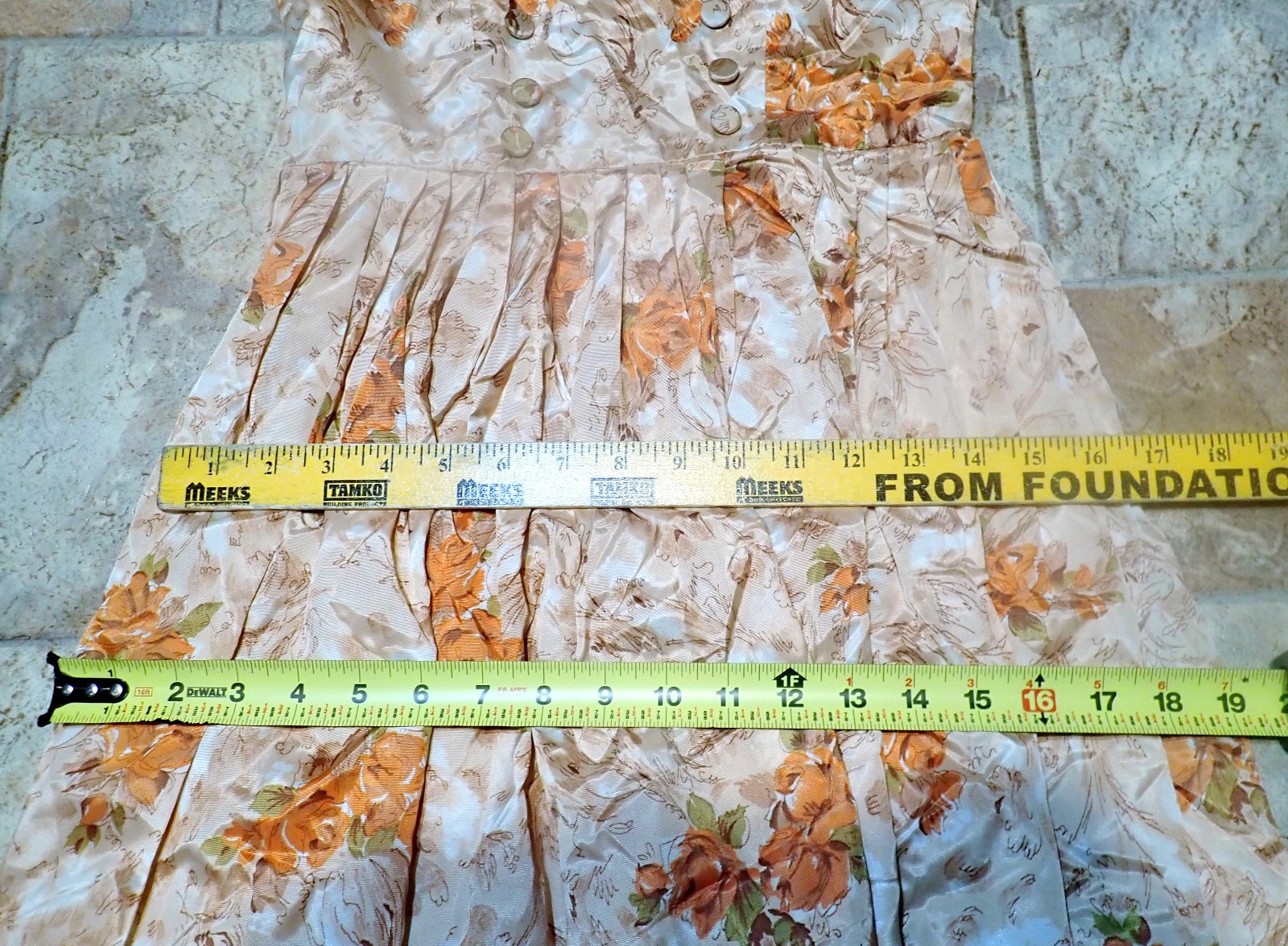 True Vintage 1950s 60s Peach Watercolor Floral Pinup Rockabilly Swing Dress XS 0