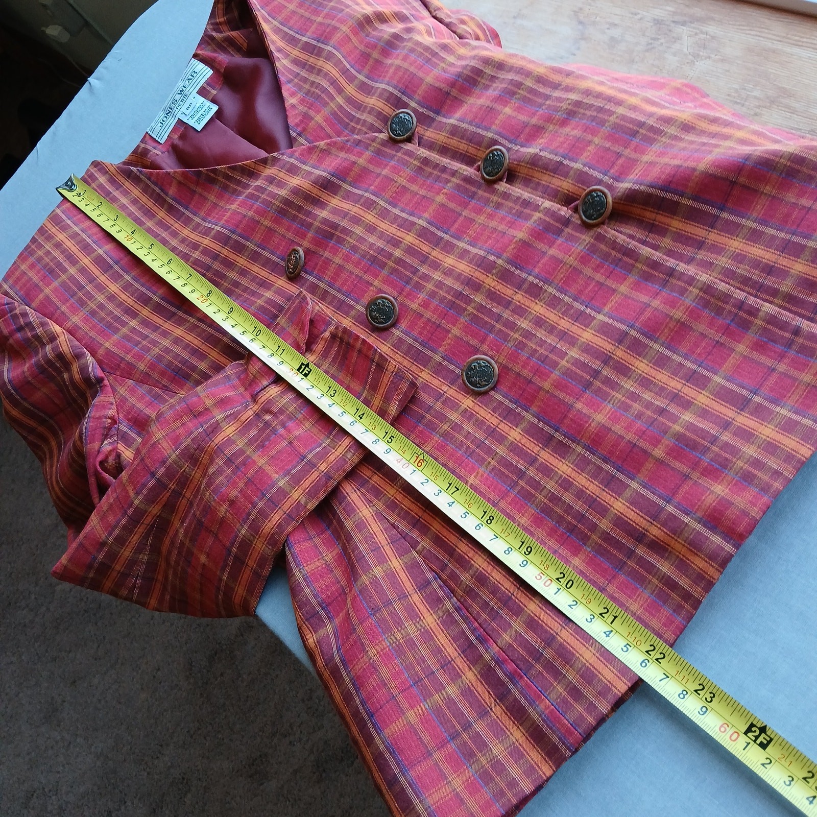 Jones Wear Petite VTG Plaid Orange Red Blazer size 8P professional office attire