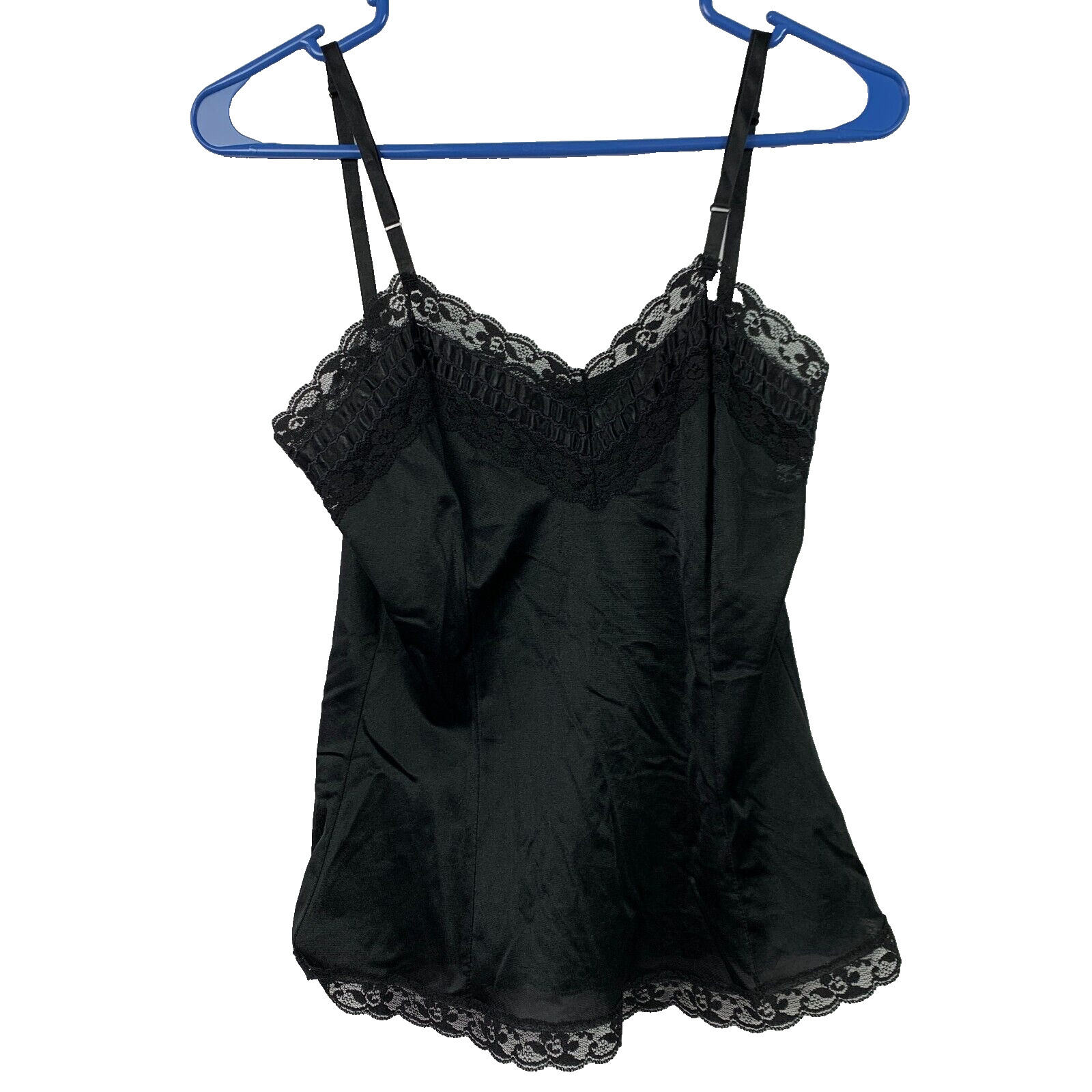 Vintage Y2K Lace Black Sheer Under Shirt Tank Top Chest 27″ Coquette Whimsigoth