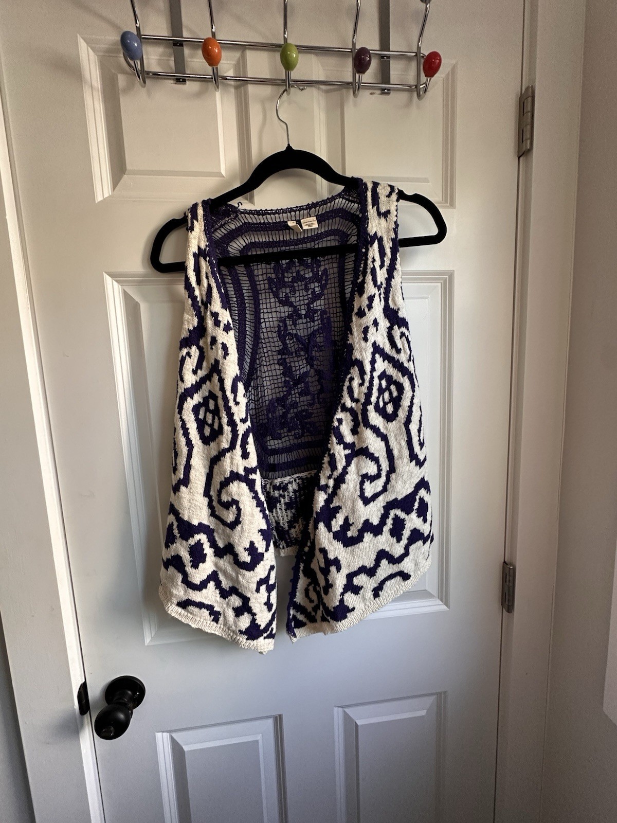 Moth Anthropologie Blue and White Patterned Knit Vest XS / S