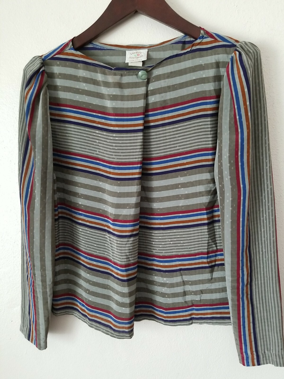 Vintage LANGTRY Striped Pullover Puff Sleeve Vertical Pleat Blouse Size