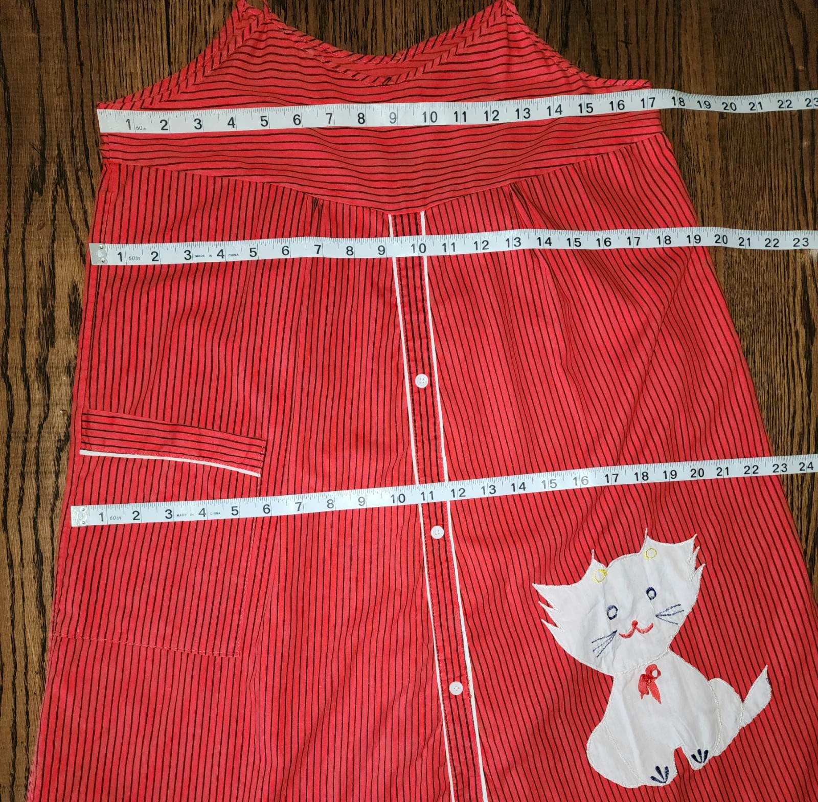 Vtg kitty cat sleep dress pajama nightie red black S/M