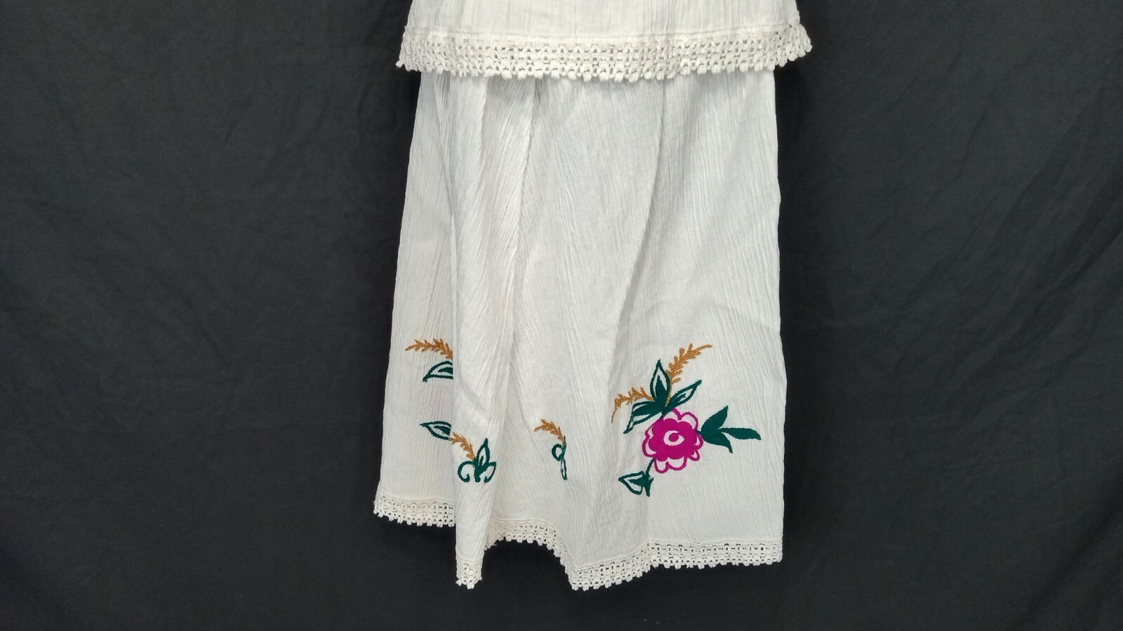 Mediterranean VTG Embroidered Floral & Fringes Women’s Outfit skirt top scarf