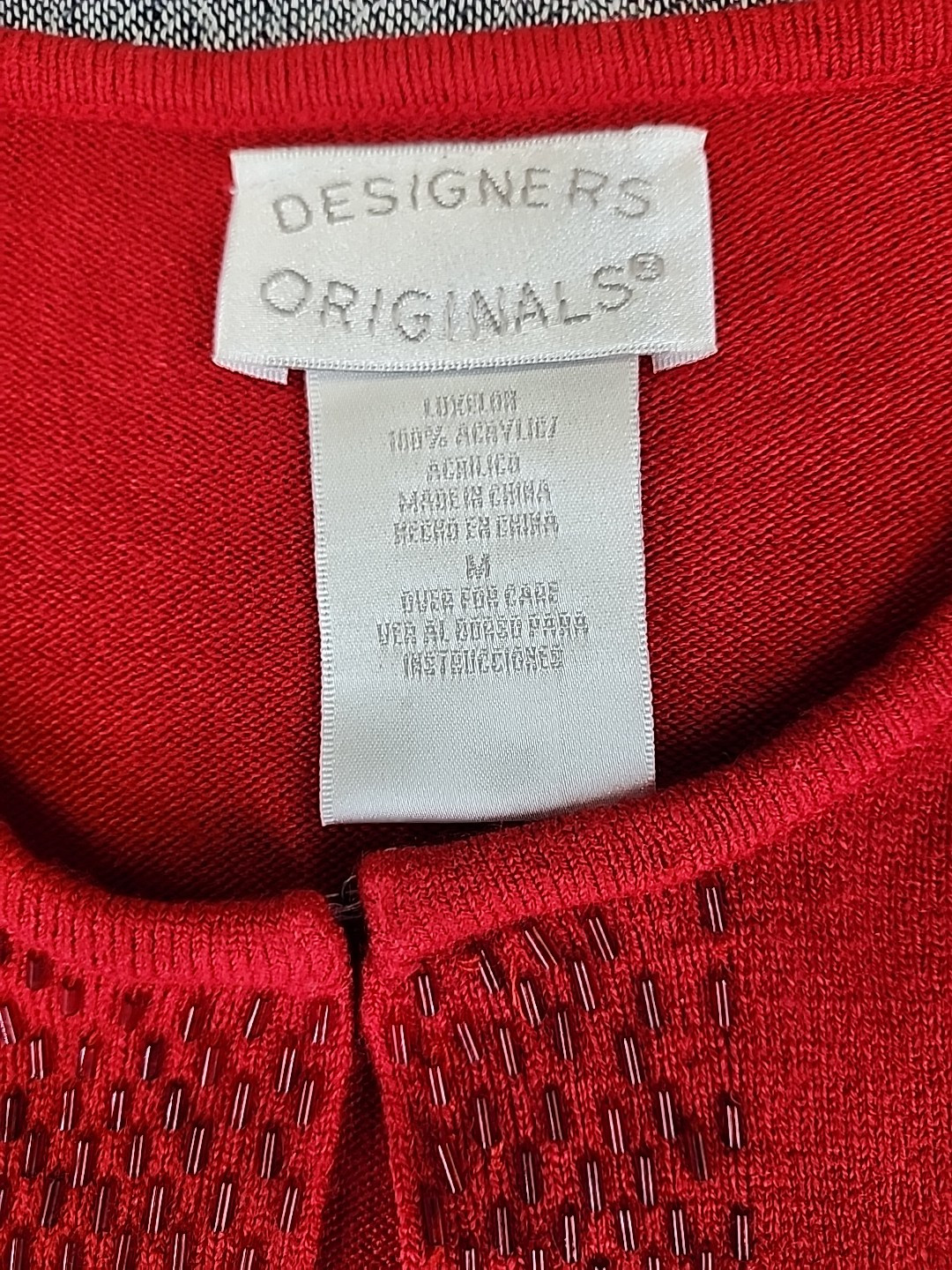 Vintage Designers Originals Womens Cardigan Sweater Sz M Red Beaded Long Sleeve