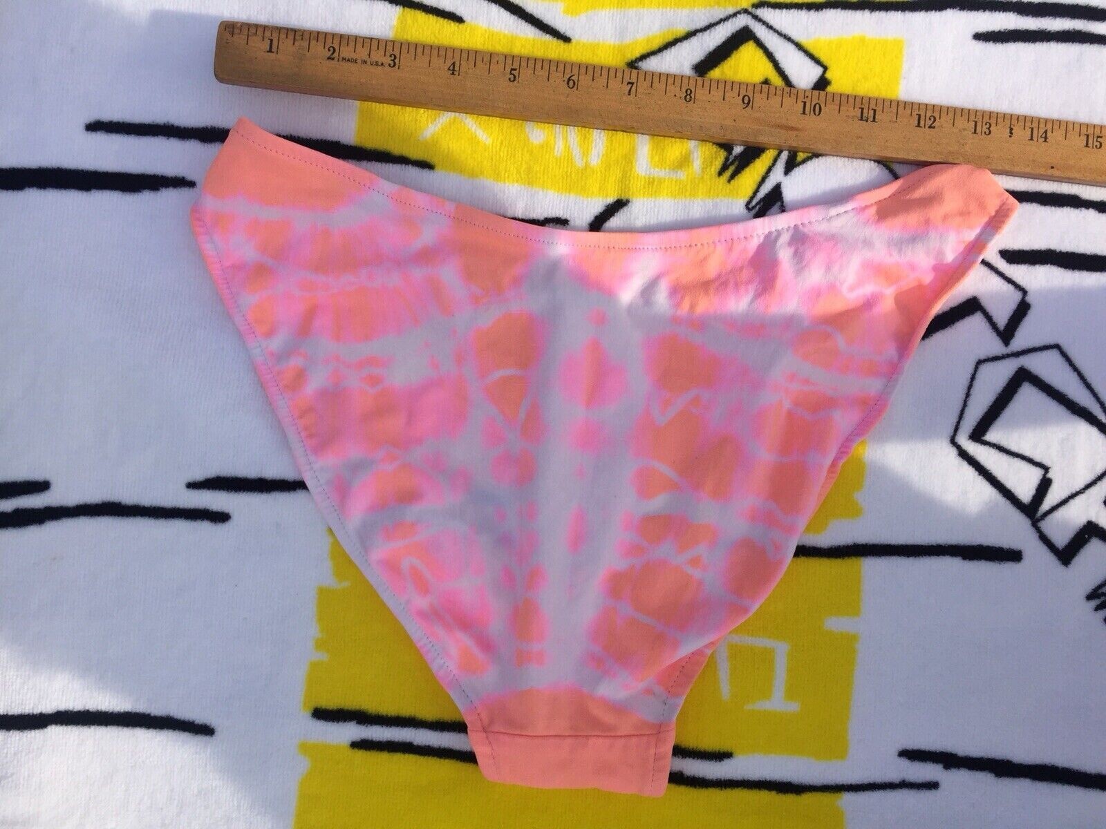 Vintage 80s 90s Neon Tie Dye Bandeau Bikini Top Bottom SET Pink Orange USA Retro