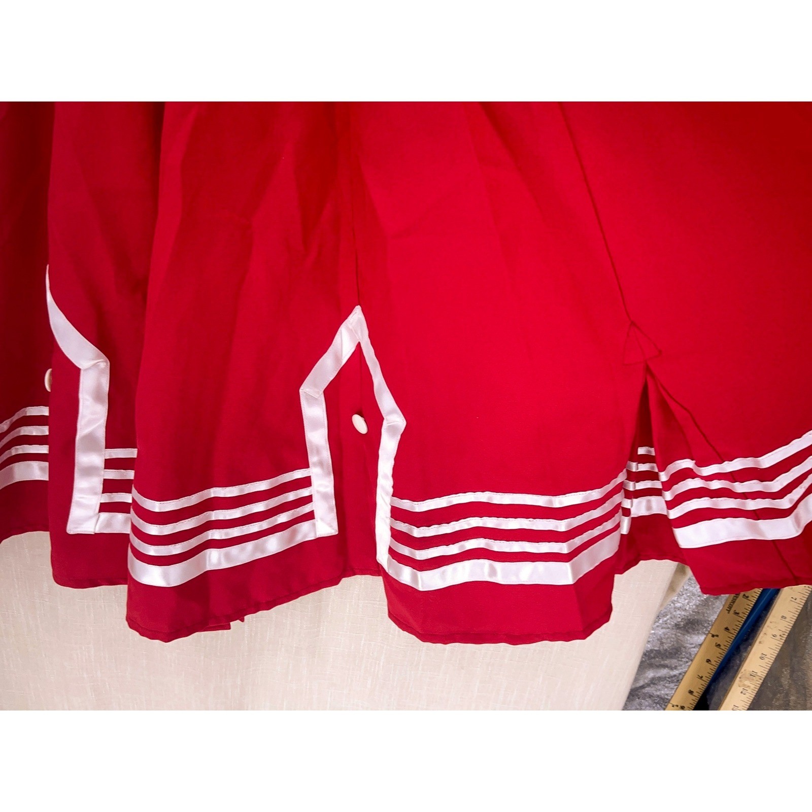 Red White Sailor Ribbon Trim Circle Skirt Medium Nuevo Leon Retro Rockabilly Tie