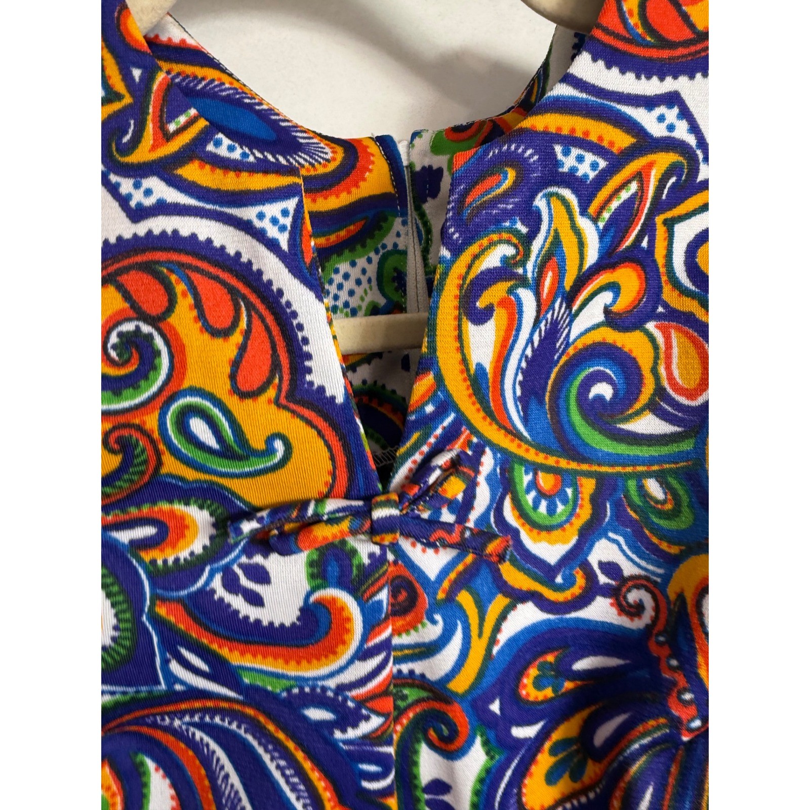 Ja Na of Hawaii Maxi Dress Paisley Print Short Sleeve Vintage Size 6 bright 60s