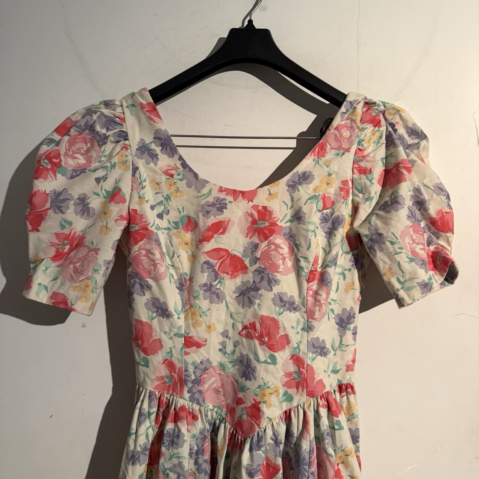 Vintage 1980s Laura Ashley 8 Floral Puff Sleeve Cotton Midi Dress Cottagecore