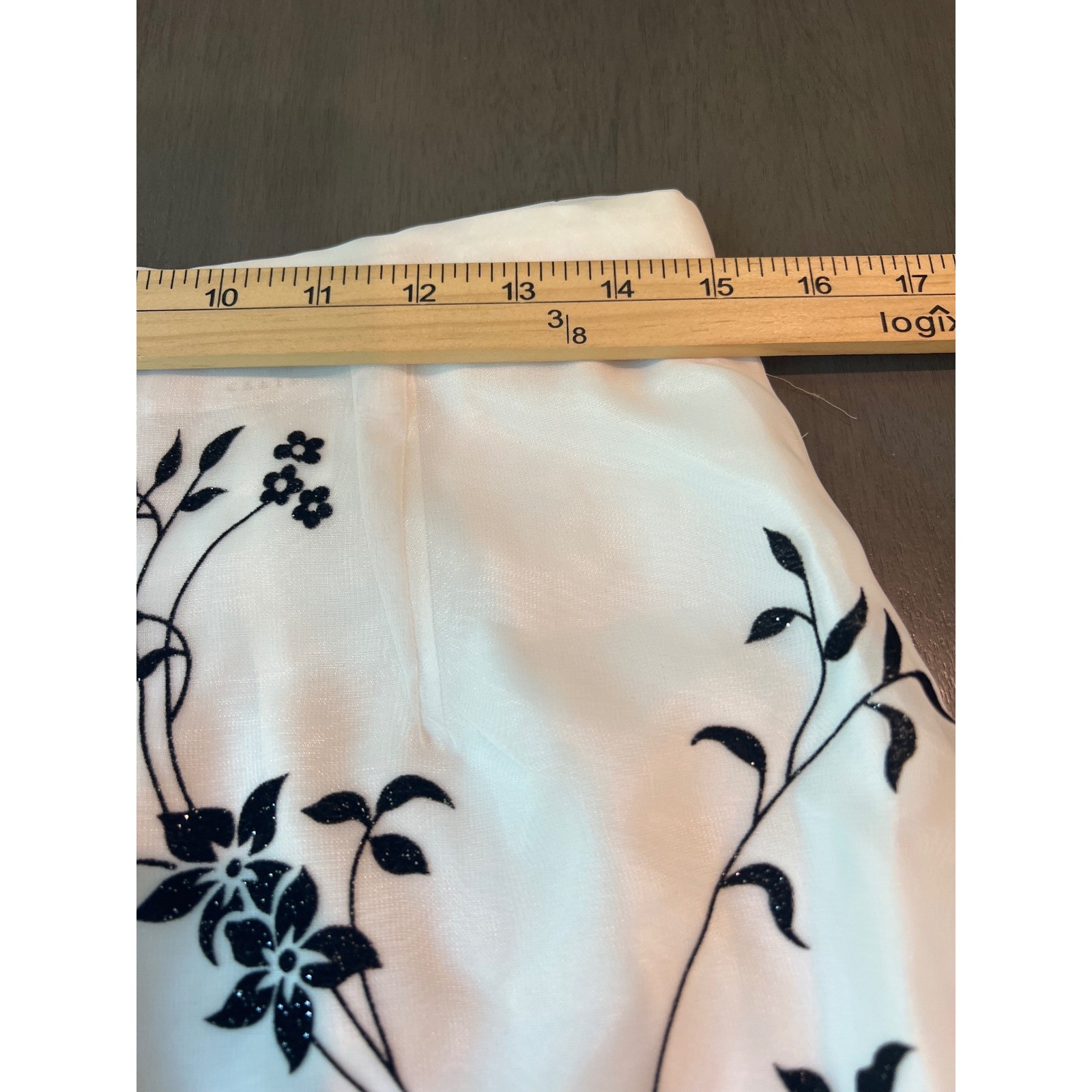 J.R. Nites White Black Floral Glitter Velvet Embossed Midi Skirt Size 10 Retro