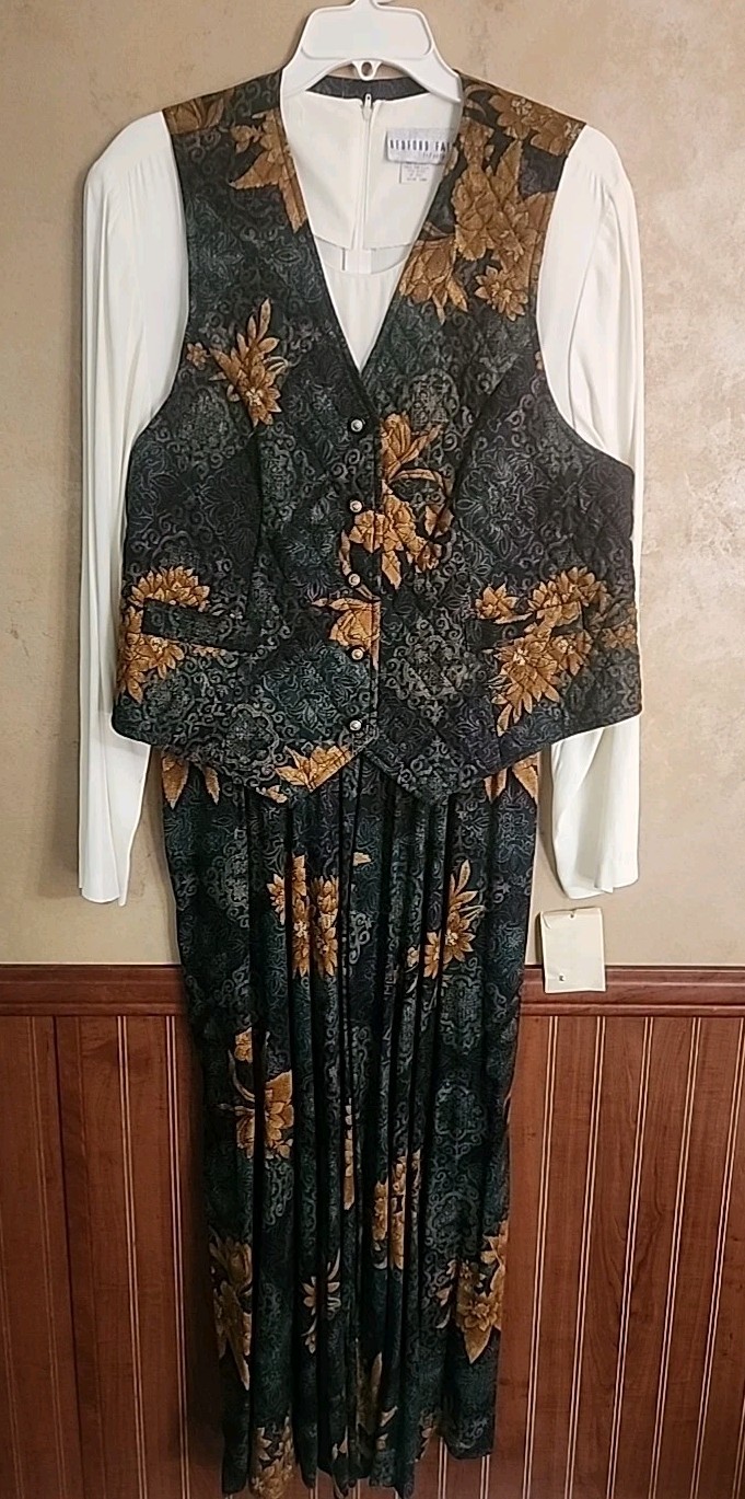 Vtg Bedford Fair Lifestyles Vest Long Sleeve Dress 2 Pieces 1980s NWT Size 18W