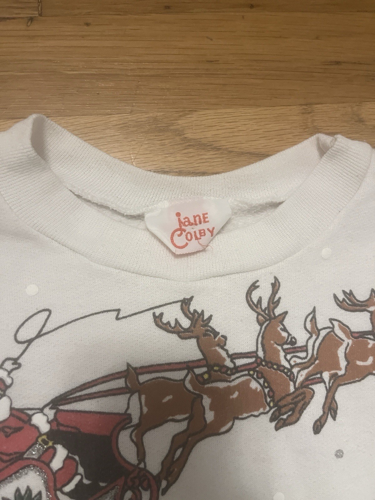 Jane Colby Vintage 1980s Christmas Crewneck Pullover Puffy Paint Holiday Cottage