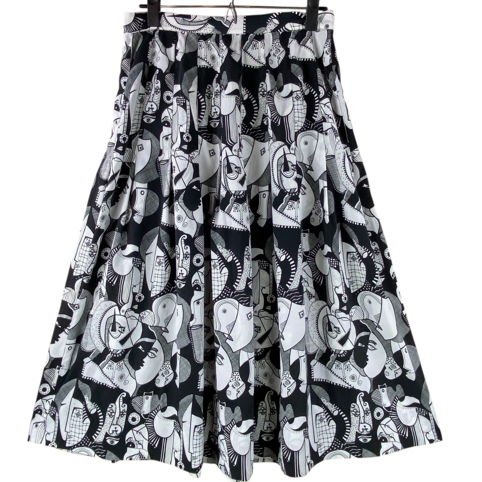 Vintage Pleated Midi Skirt Size 12 Black White Art To Wear Picasso Modernist