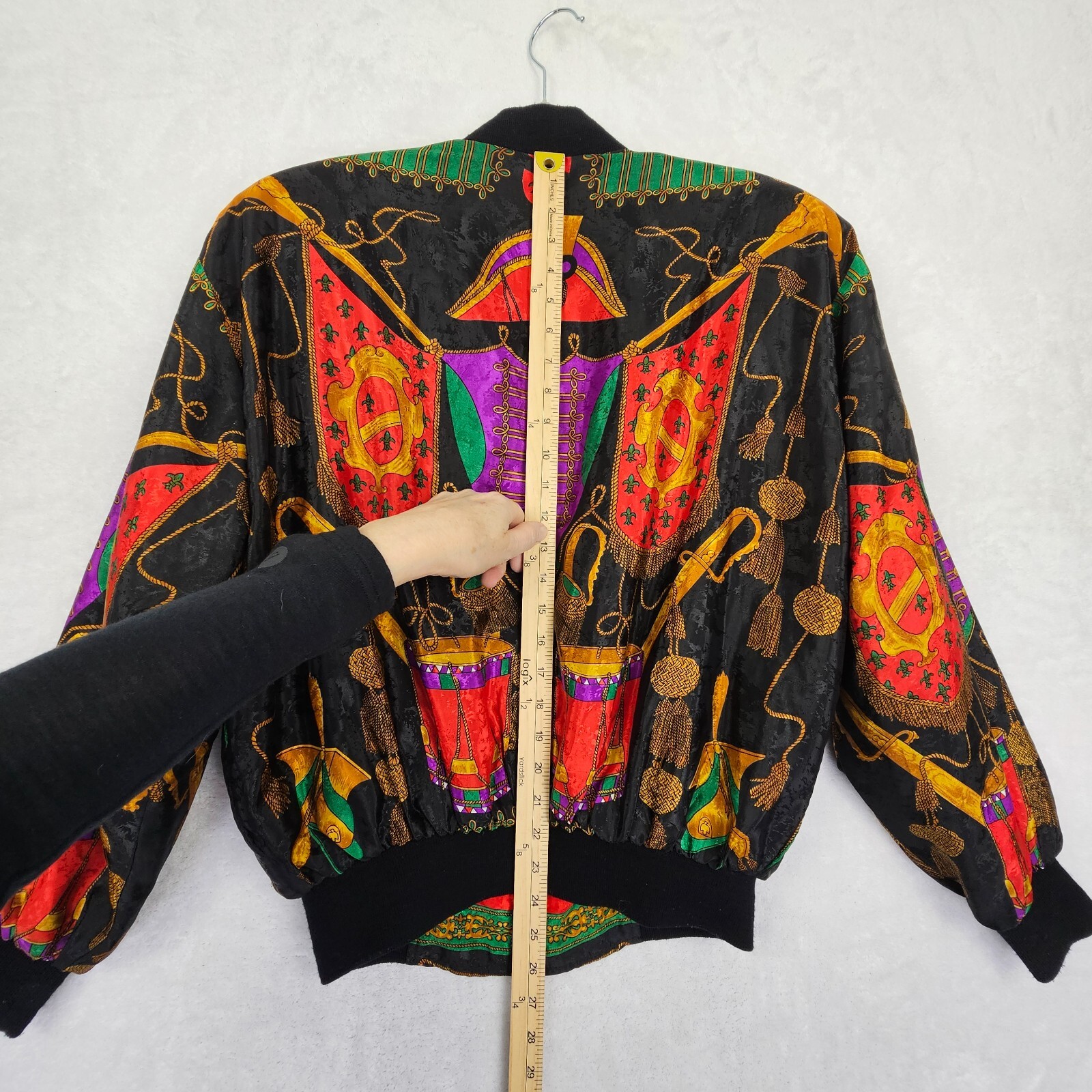 VTG Metro High Fashion Jacket Women L Colorful Full Zip Shoulder Pads Satiny Y2K