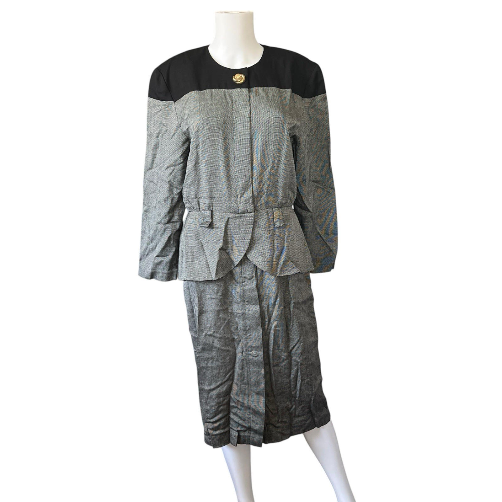 Vintage 80s Katie Gray Dress Button Front Secretary Neutral Work Office