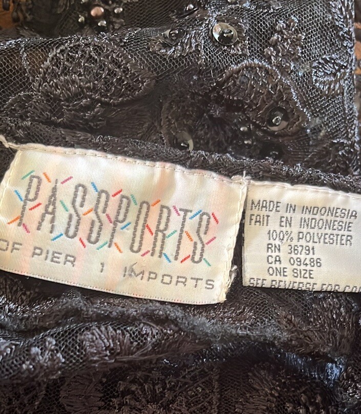 Vtg Passports Pier 1 Black Floral Lace~Bead~Sequin Top/Jacket(?)~READ
