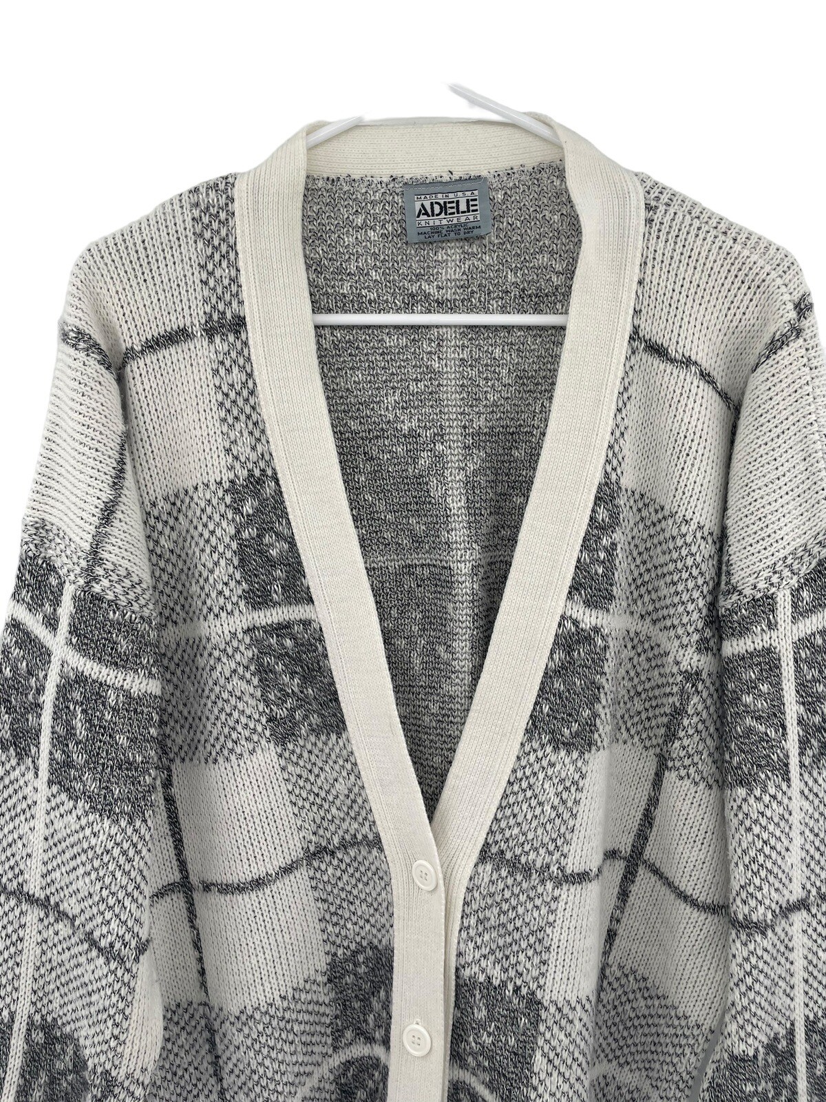 Vintage 80s Adele Knitwear Cardigan Size Large Grannycore Plaid Sweater USA