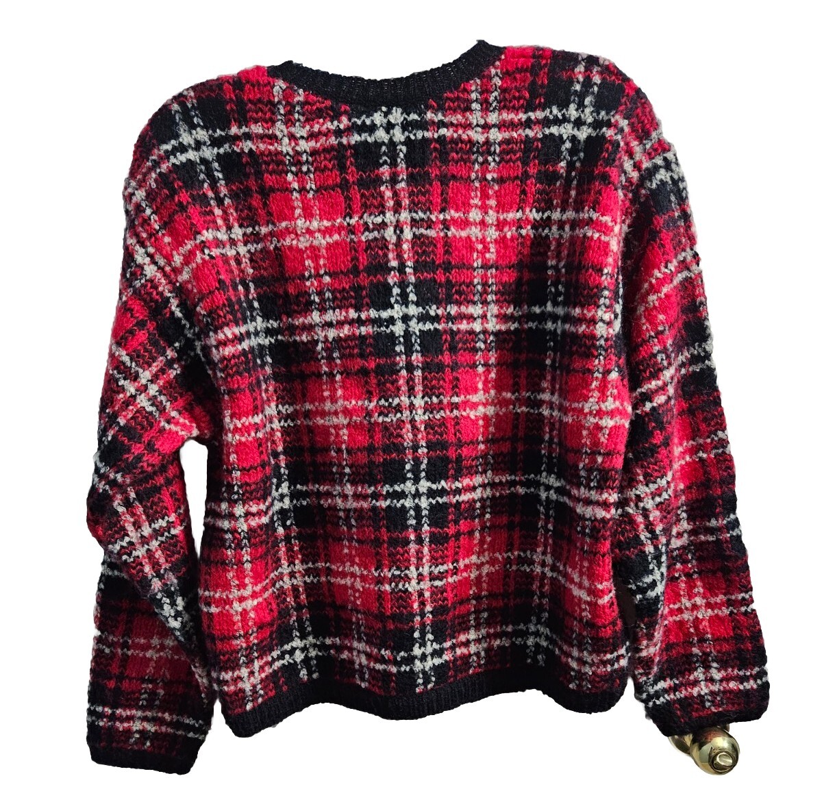 Vtg 80s PHD Paul Harris Design Large Red Plaid Pullover Sweater Mohair Blend