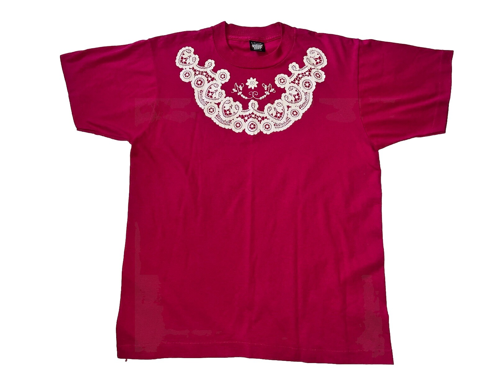 VTG HEART DOILY SHIRT Screen Stars Best 50/50 Women’s Large Single Stitch A29