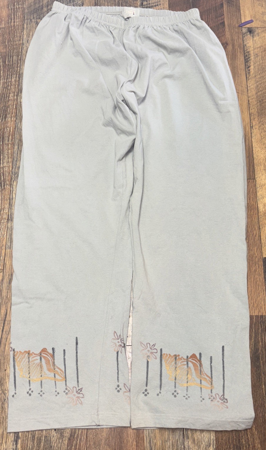 Vintage Blue Fish Pants Boho Casual 2 Hand Painted Shell Beachy Lagenlook Artsy