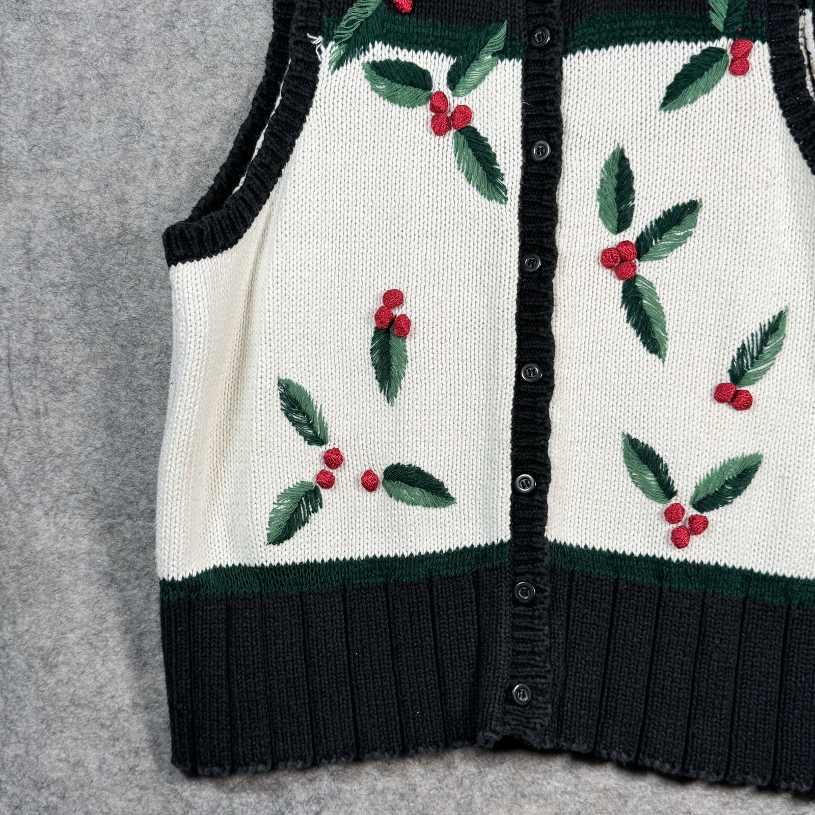 Vintage 90s Womens Russ Woman Christmas Knit Cardigan Sweater Vest Size 14/16W