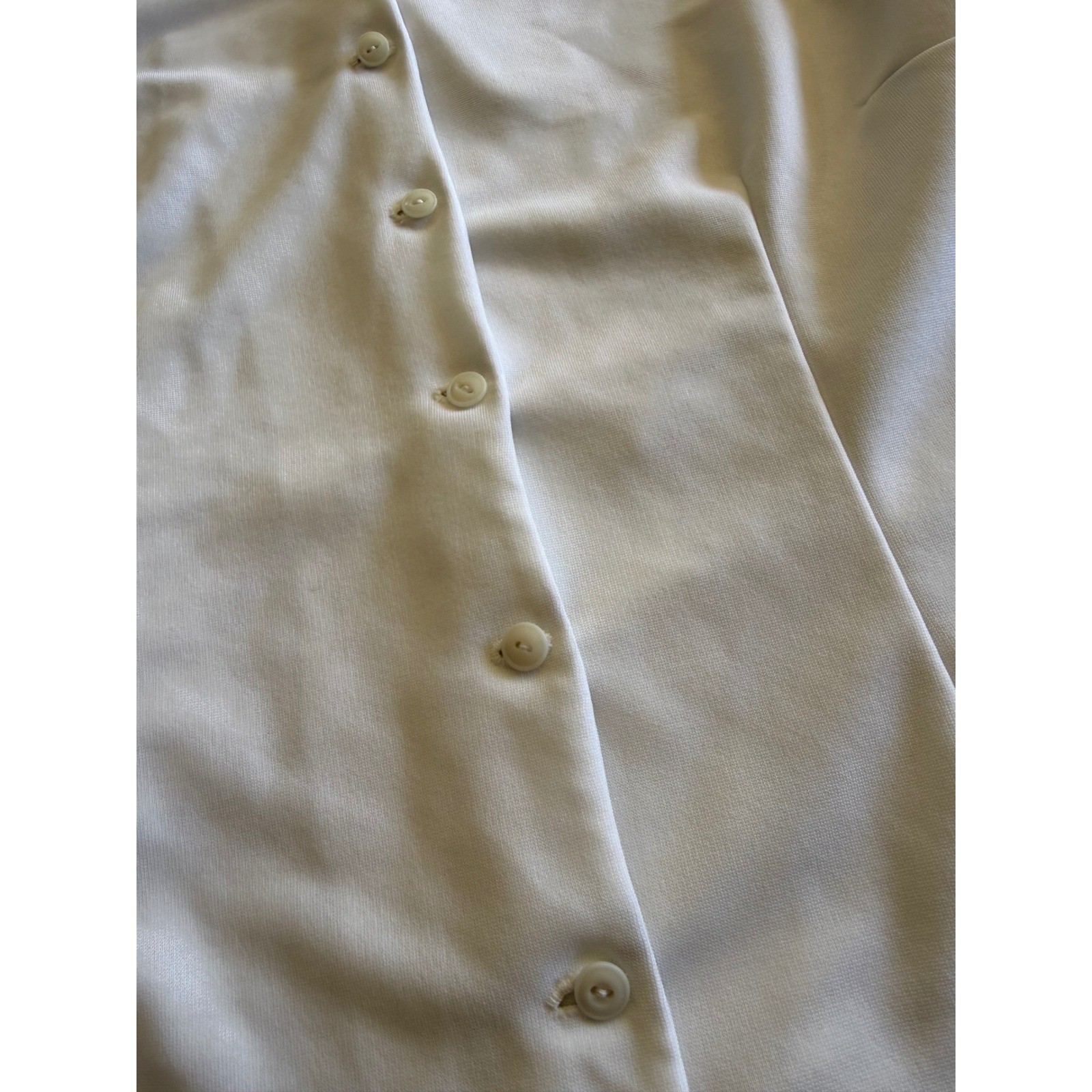 Vintage 70s White Dagger Collar Button Down Shirt Short Sleeve Polyester Blouse