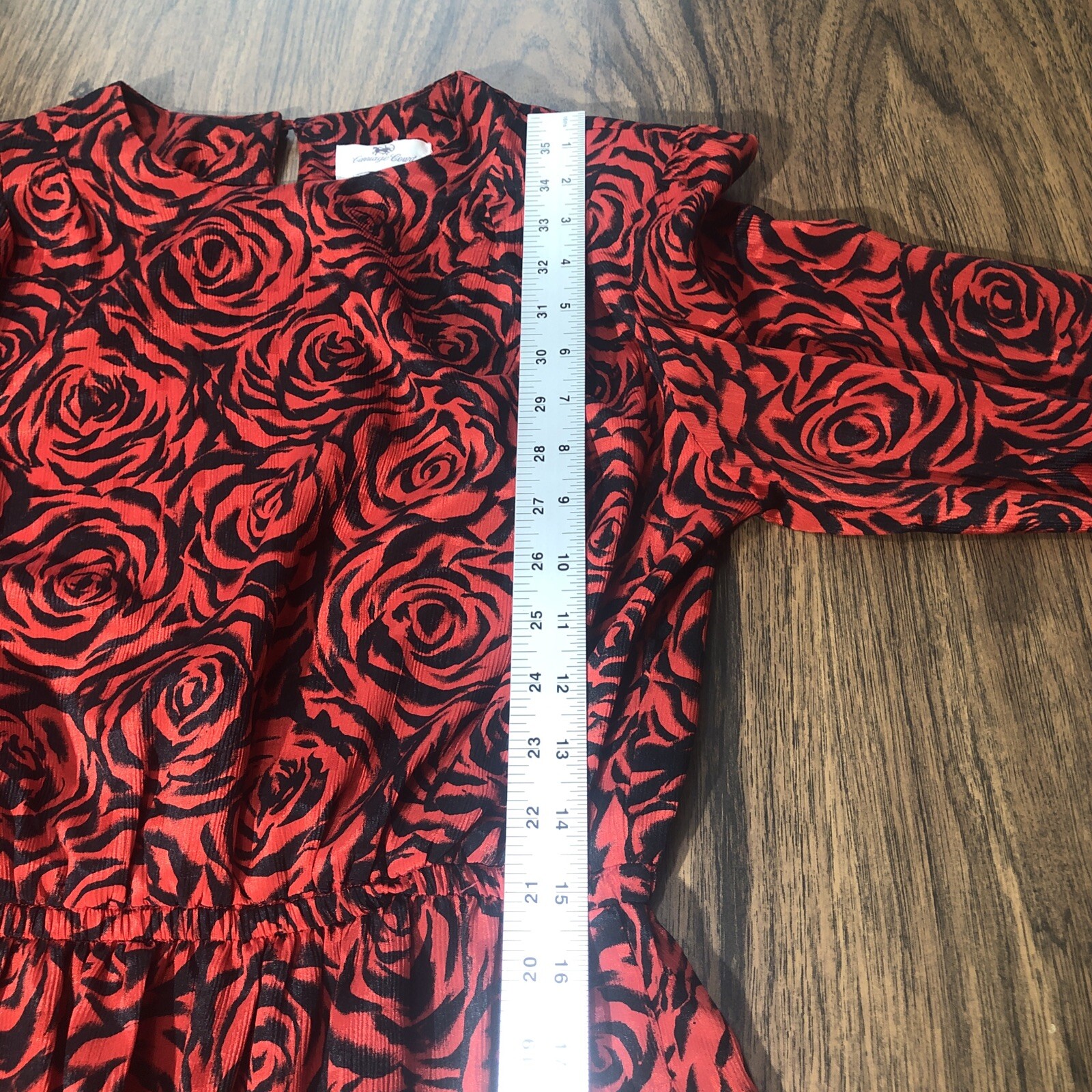 Vintage Carriage Court Evening Dress Red Roses Pockets Elastic Waist READ SIZE