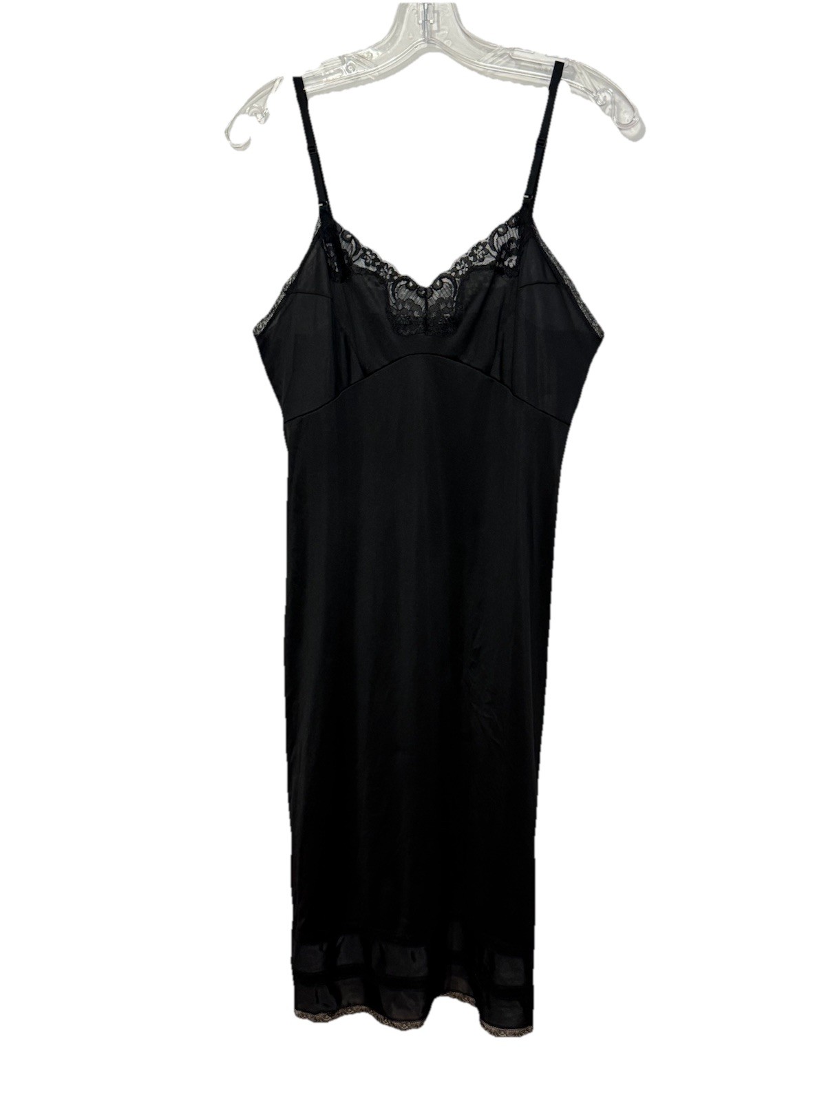 Vintage 70s 80s Adonna JCPenney Black Antron Nylon Slip Lace Trim 36 Union Made