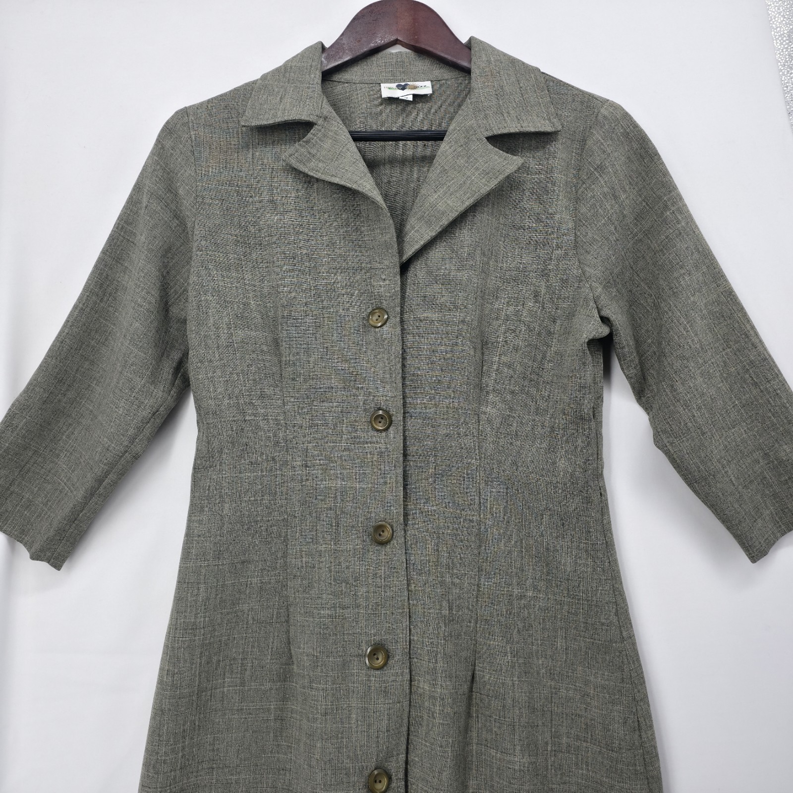 Vintage Heart Soul Button Front Long Jacket Dress USA Minimalist Gray Size 5